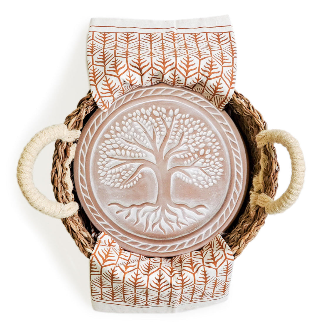 Bread Warmer & Basket Gift Set with Tea Towel - Tree of Life Round-2