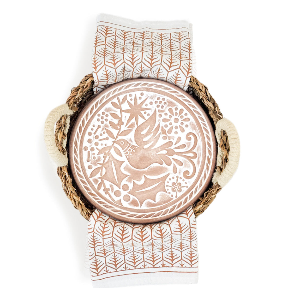 Bread Warmer & Basket Gift Set with Tea Towel - Bird Round-4