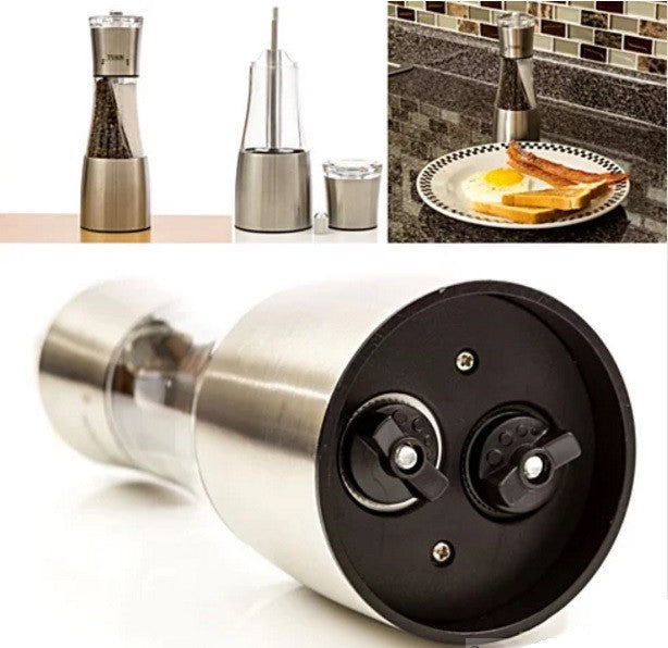 TWIN TWISTER 2-in-1 Salt and Pepper Crusher - Manual Mill with Adjustable Coarseness, Stainless Steel - Space-Saving Design for Kitchen & Dining