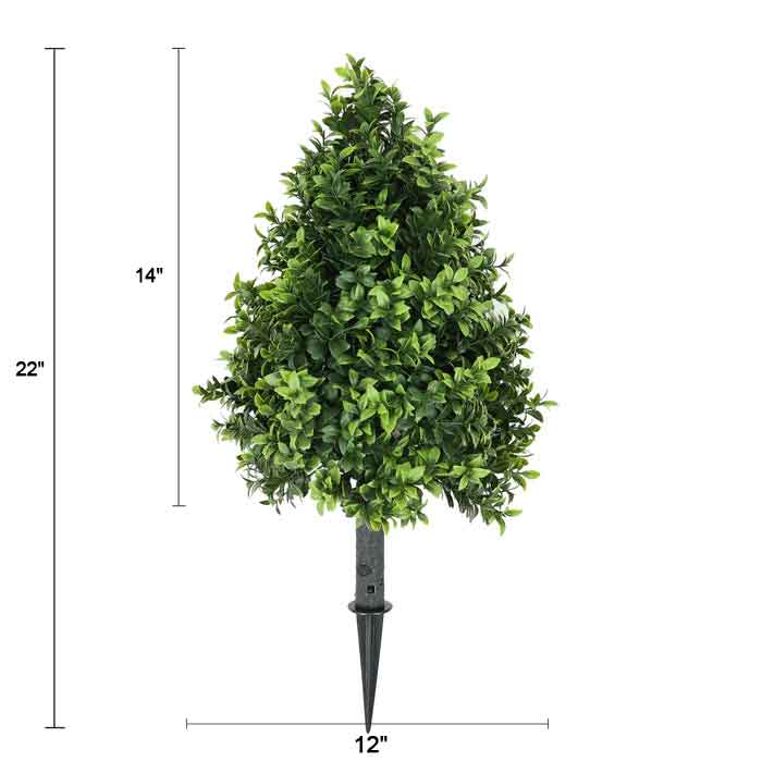 14-Inch Faux Boxwood Topiary Shrub with Ground Spike – UV-Resistant Artificial Boxwood Hedge-1