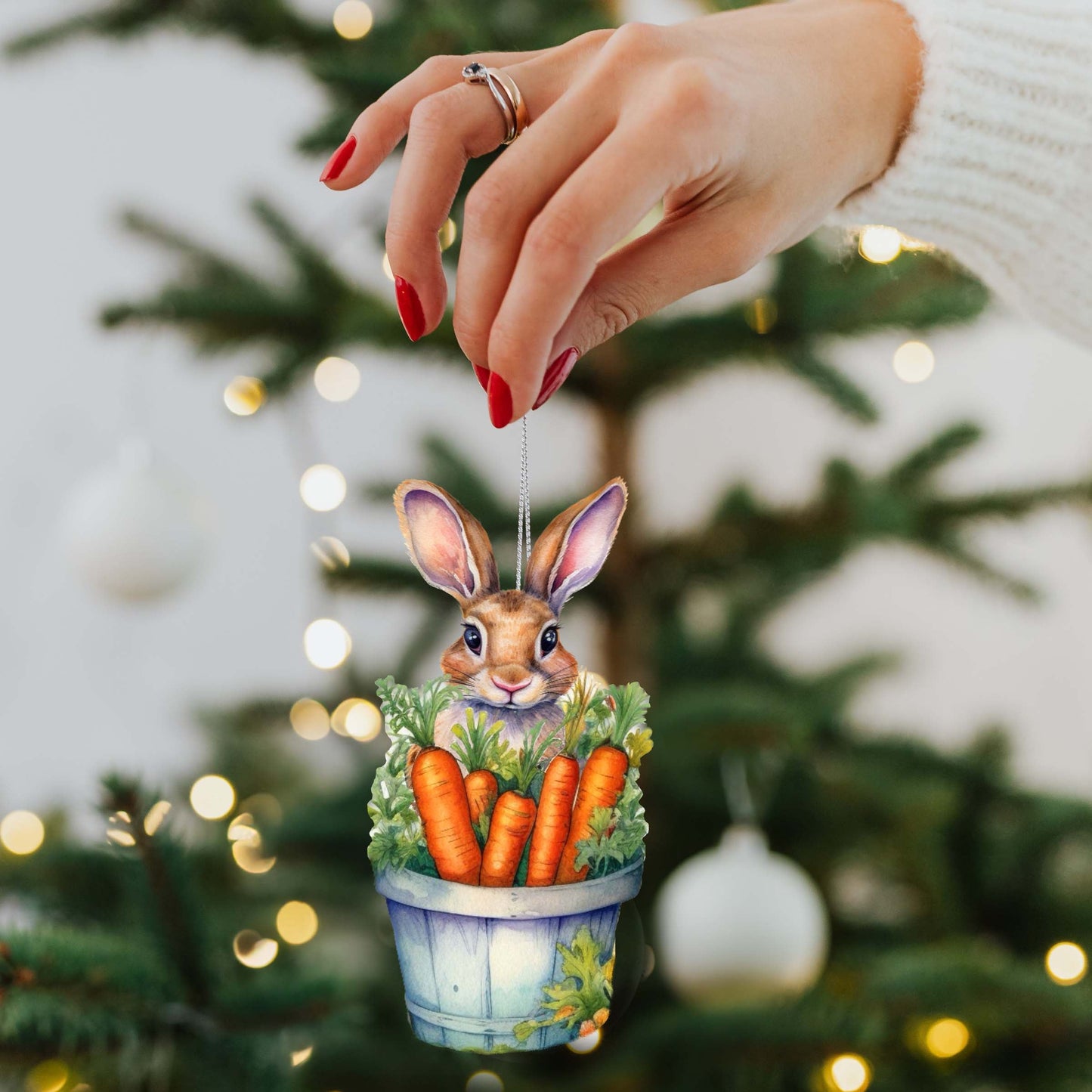 Bunny with Basket of Carrots Wooden Ornaments by G. DeBrekht Easter Spring Decor - 8652769-0