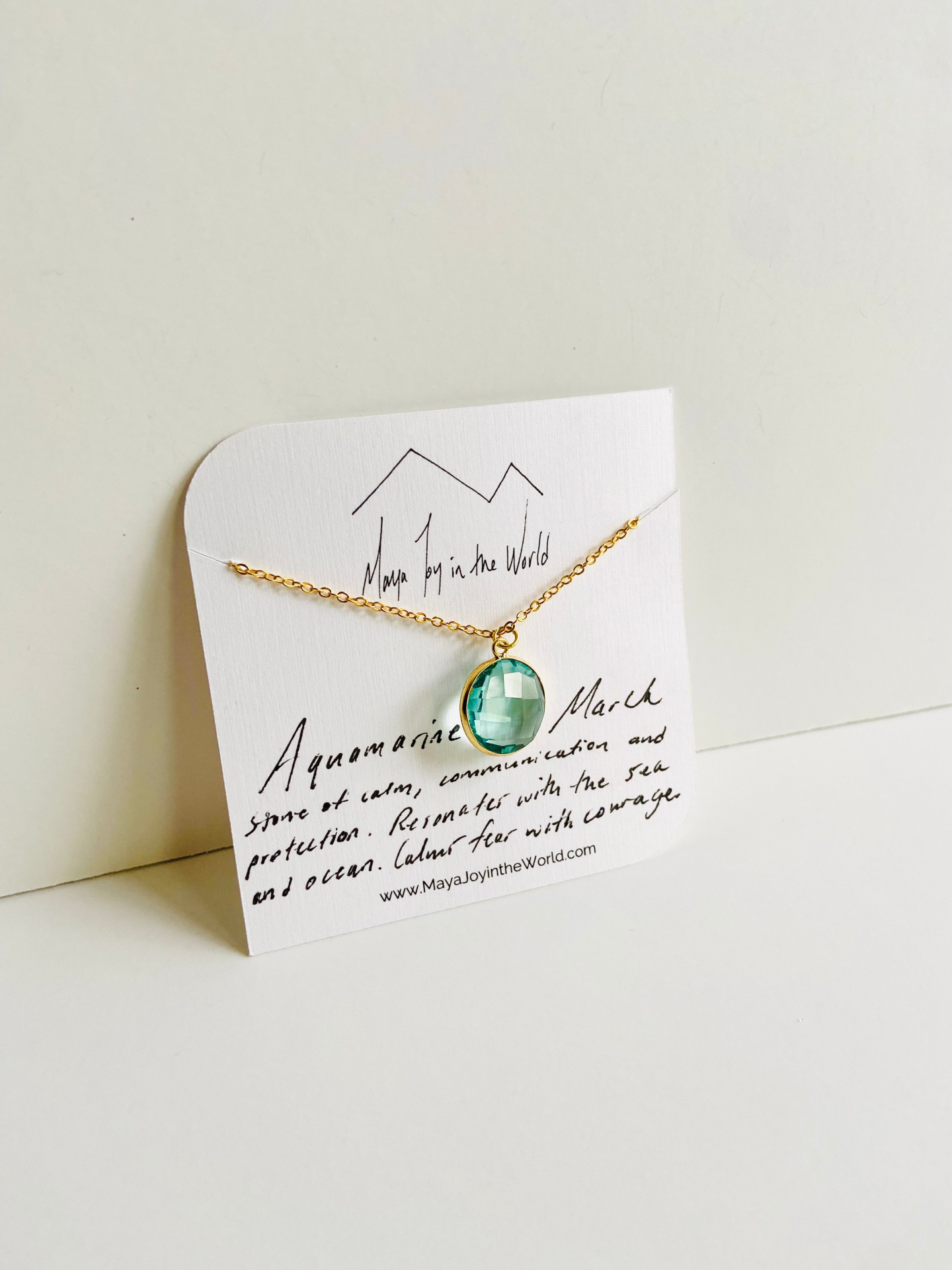 Elegant Aquamarine Birthstone Pendant Necklace - Gold Plated, Adjustable Length - Perfect Gift for March Birthdays