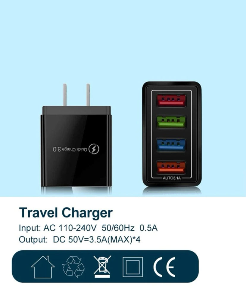 USB Wall Charger Plug Block Cube - 4-Port Fast Charger for iPhone, Samsung & More | Portable Quick Charge Solution