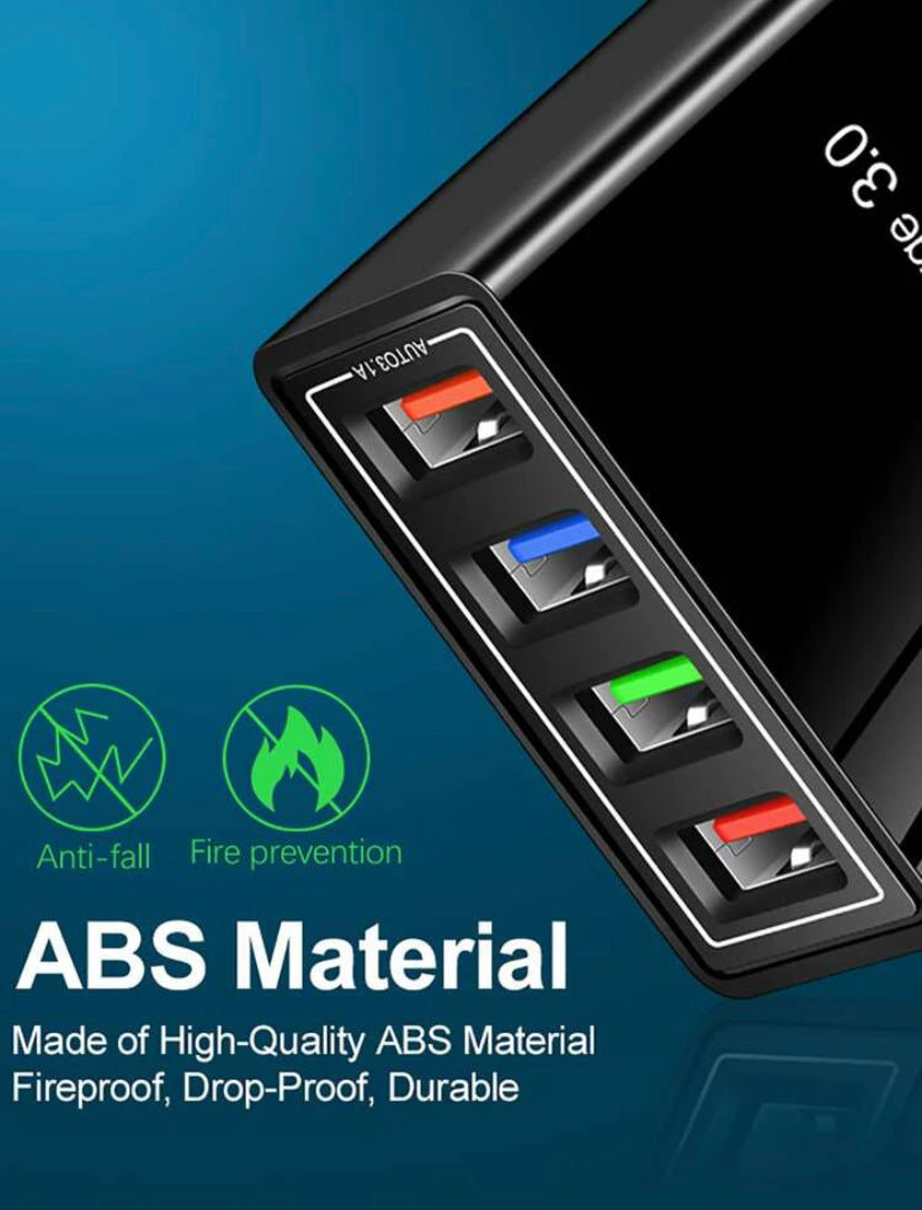 USB Wall Charger Plug Block Cube - 4-Port Fast Charger for iPhone, Samsung & More | Portable Quick Charge Solution