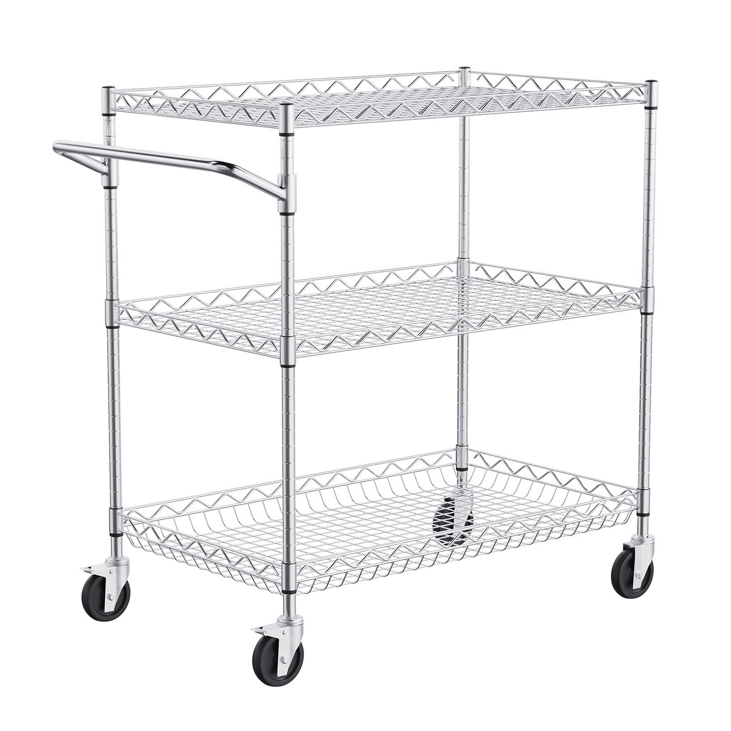 VEVOR Heavy-Duty 3-Tier Utility Cart - 30"x18"x32.4" Metal Rolling Cart with Lockable Wheels for Home, Office, Garage Storage