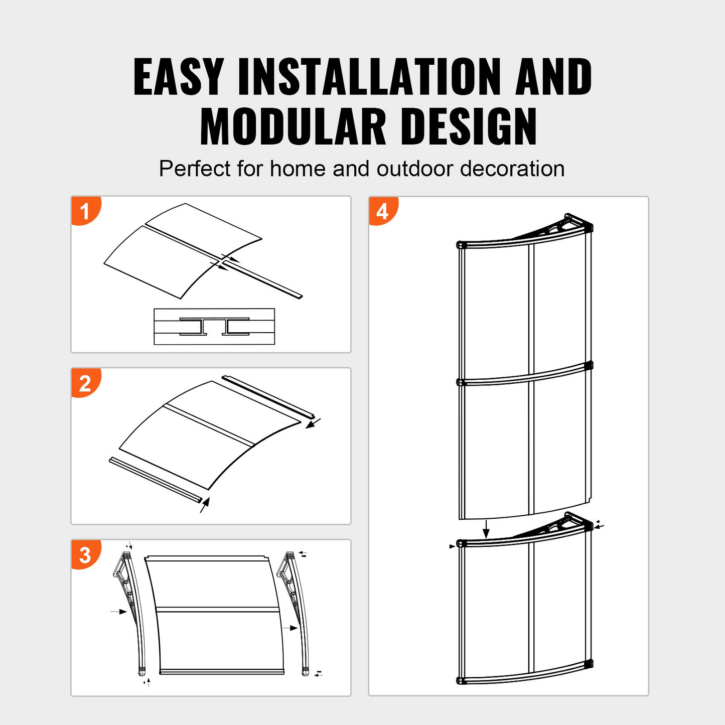 VEVOR 40" x 120" Window Door Awning Canopy - Durable Polycarbonate for UV, Rain, and Snow Protection - UPF 50+ Outdoor Shield for Home Exterior