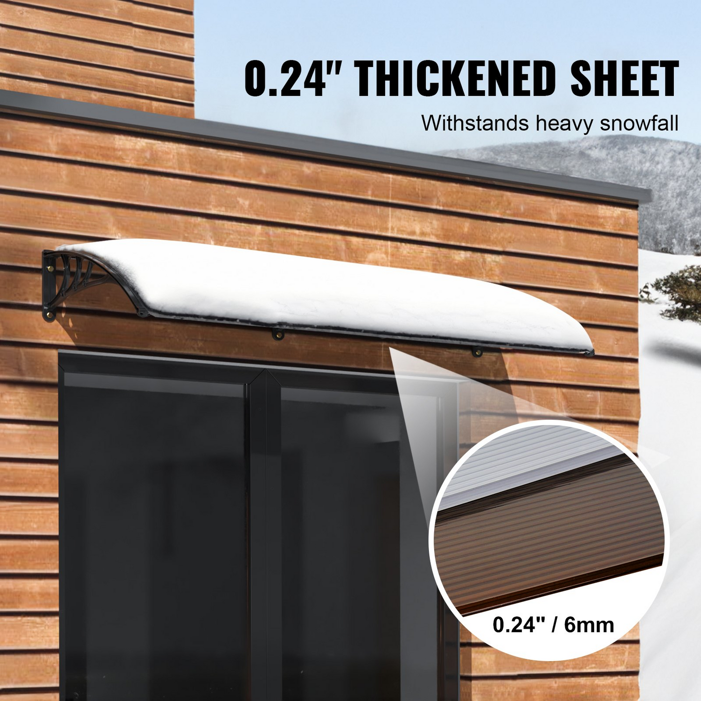 VEVOR 40" x 120" Window Door Awning Canopy - Durable Polycarbonate for UV, Rain, and Snow Protection - UPF 50+ Outdoor Shield for Home Exterior