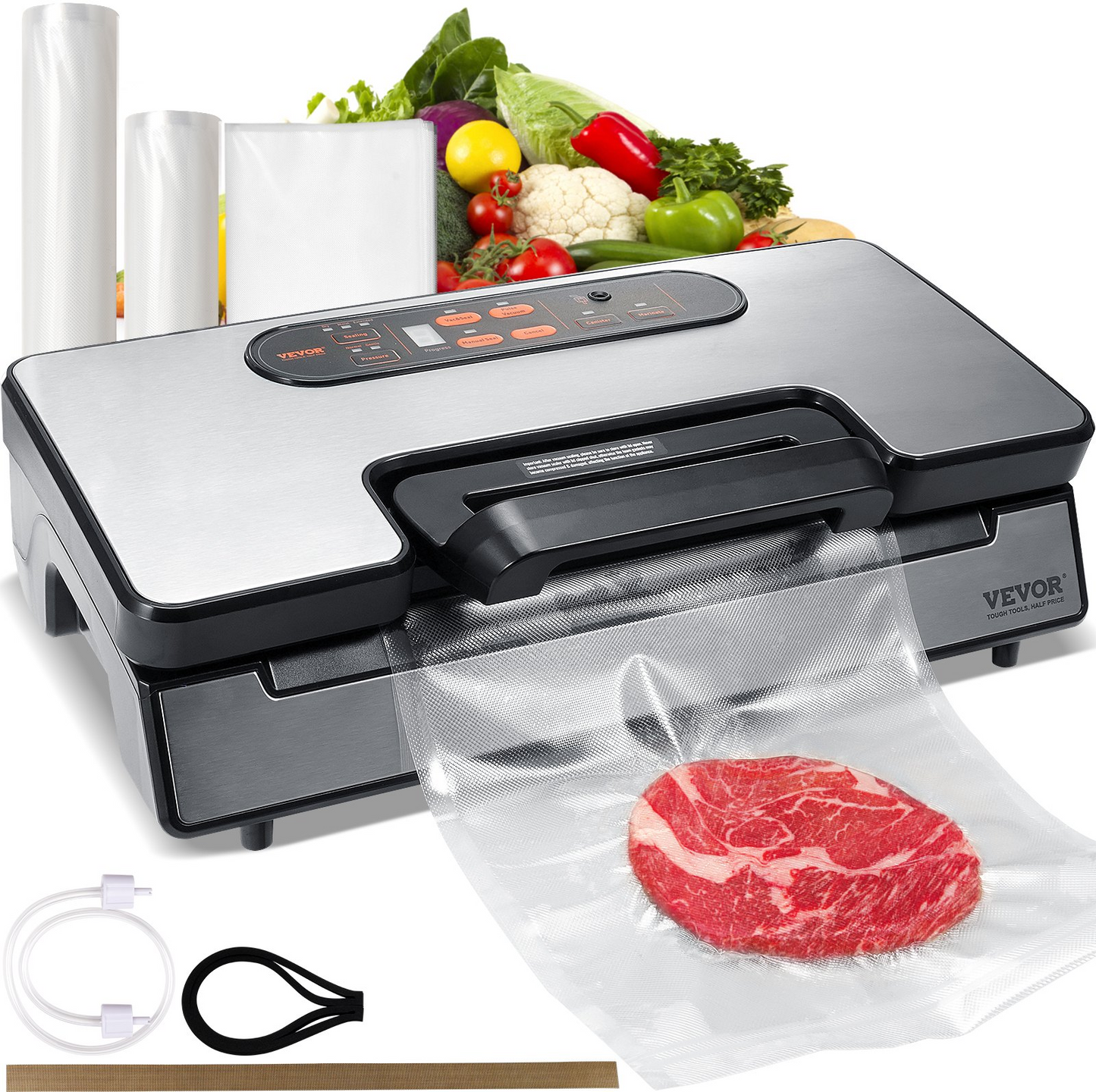 VEVOR Vacuum Sealer Machine – Dual Pump & Double Sealing, Stainless Steel, Built-in Cutter, Maximum Food Freshness