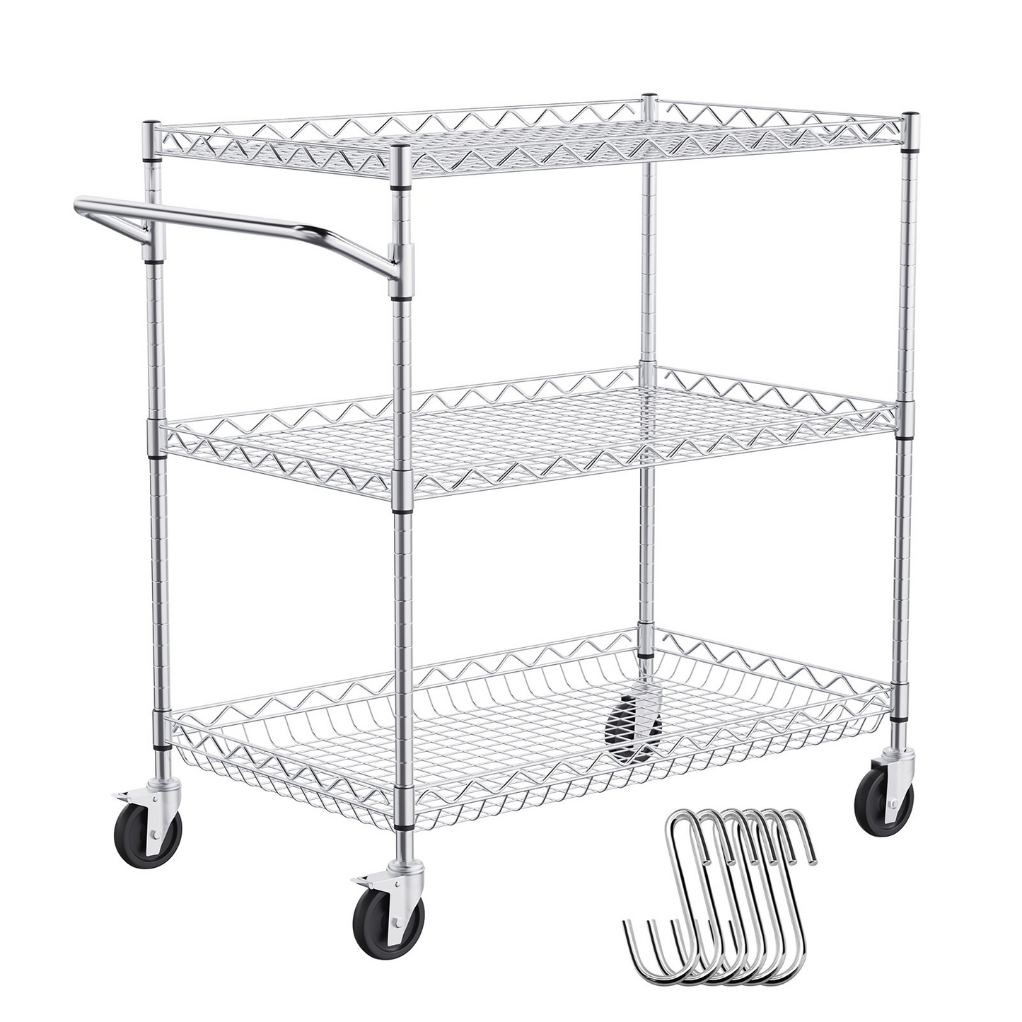 VEVOR Heavy-Duty 3-Tier Utility Cart - 30"x18"x32.4" Metal Rolling Cart with Lockable Wheels for Home, Office, Garage Storage