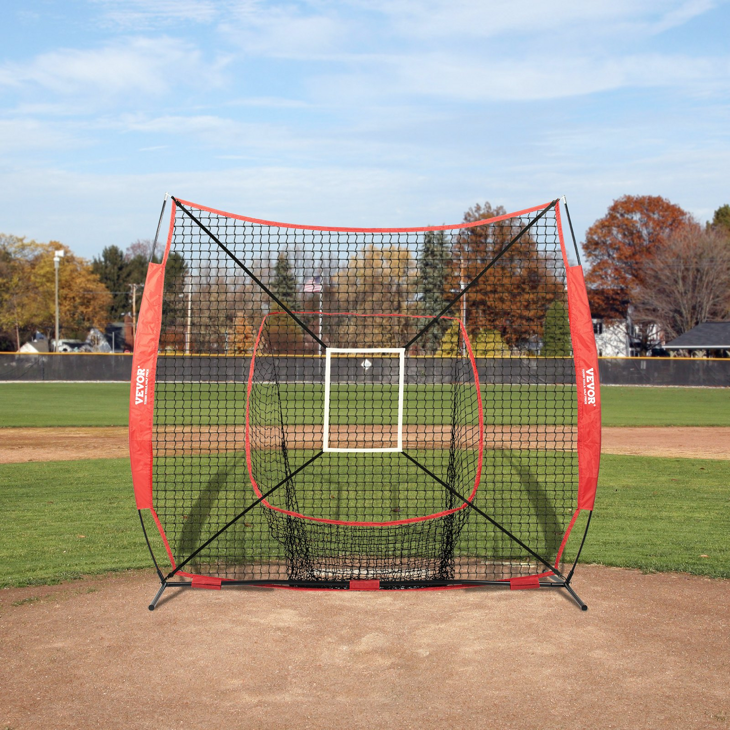 VEVOR 7x7 ft Baseball Softball Practice Net | Portable Training Net with Strike Zone for Hitting, Batting, Pitching, Catching | Durable Knotless Polyester, Easy Setup & Storage | Enhance Your Skills