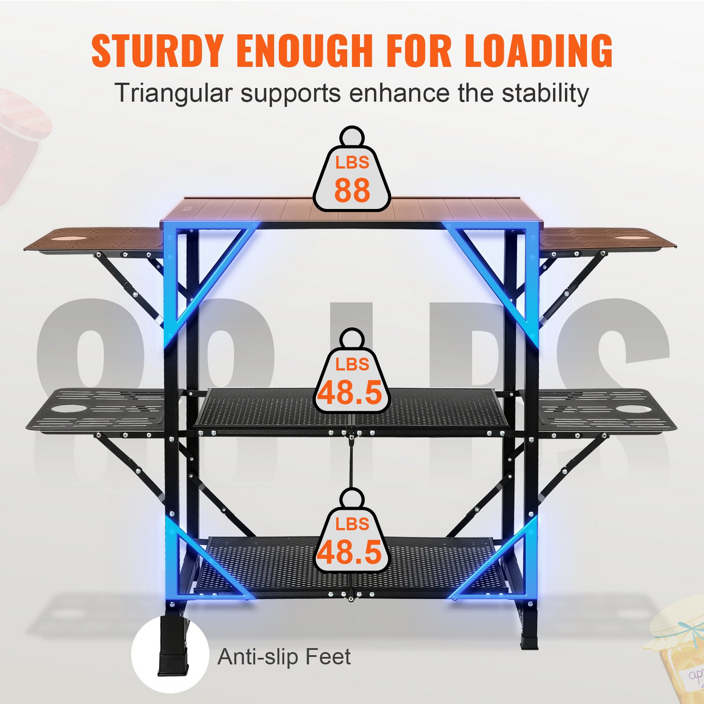 VEVOR Camping Kitchen Table - Portable Cook Station with Carrying Bag, 4 Side Tables & 2 Shelves, Durable Aluminum Frame - Perfect for Outdoor Cooking, BBQs & RV Trips