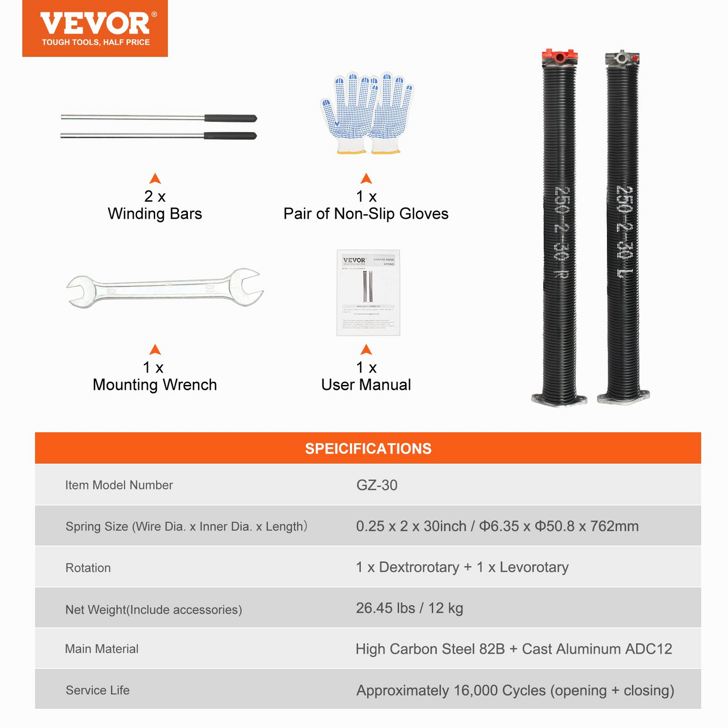 VEVOR Garage Door Torsion Springs - High-Performance, Durable & Reliable Replacement Springs for Smooth and Safe Operation