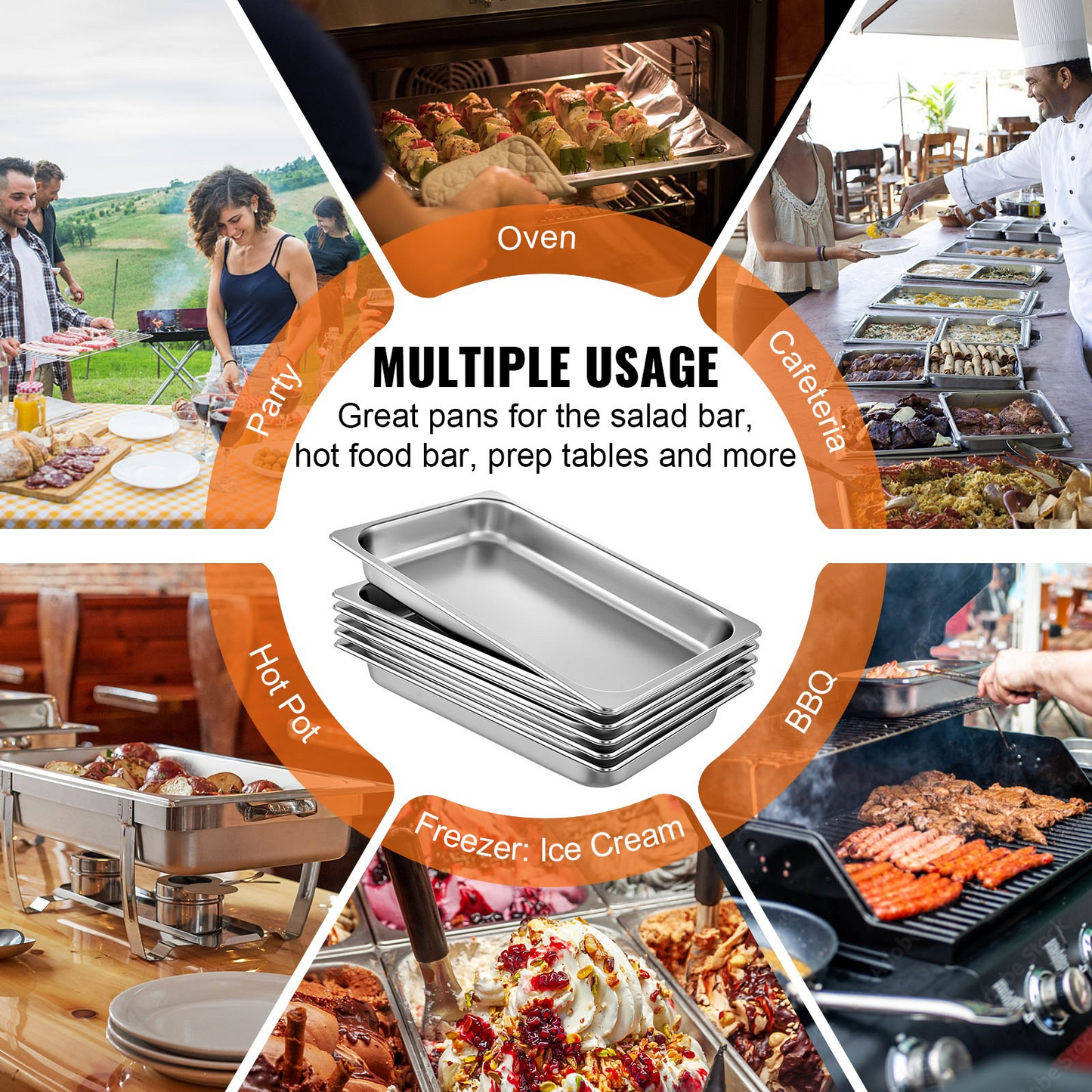 Durable Stainless Steel Hotel Pans Full Size Set - 6 Pack, 2.5 Inch Deep Steam Table Pans for Catering, Buffet & Food Service - Anti-Jam Design