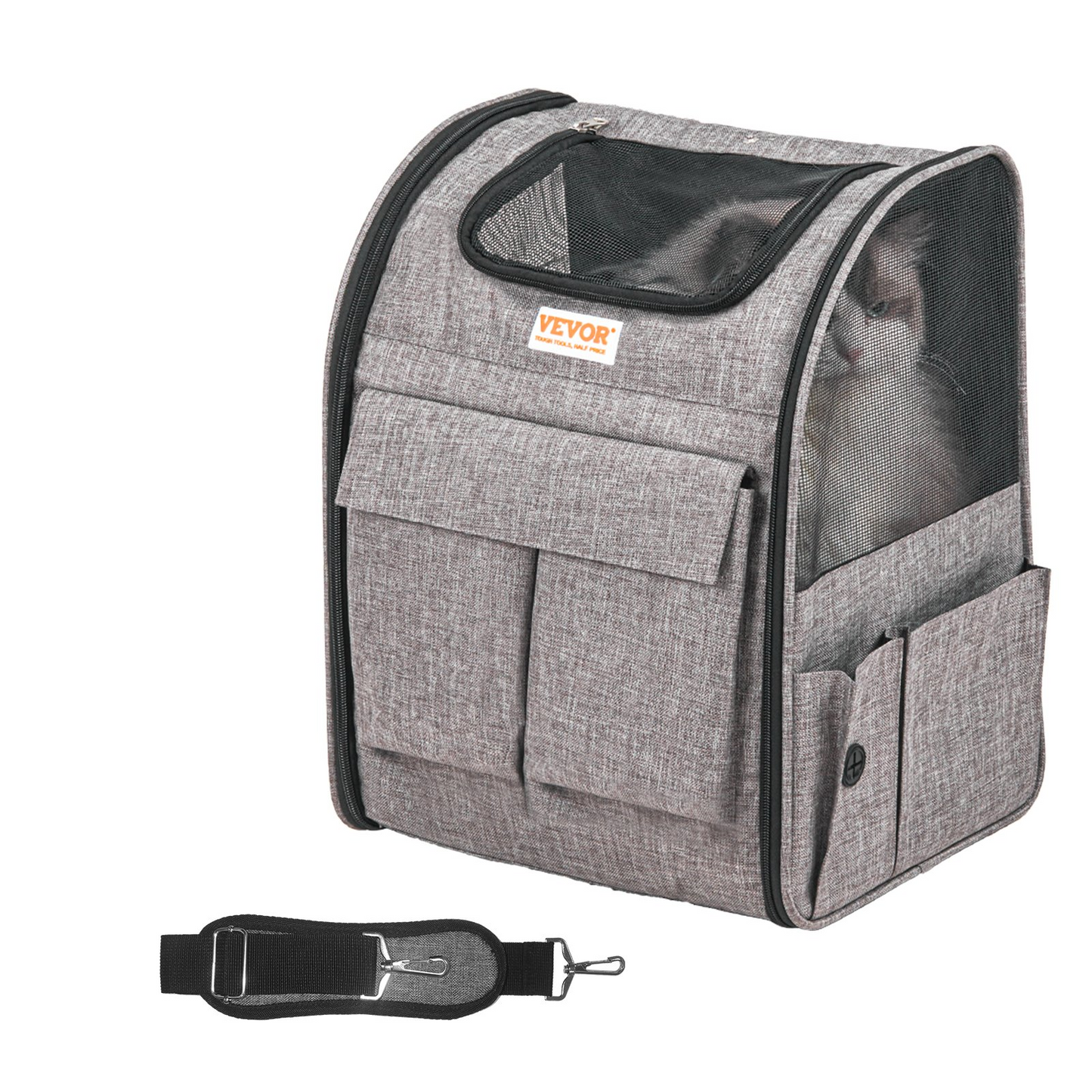 VEVOR Rolling Cat Carrier with Wheels - Stylish Grey Pet Carrier for Cats & Small Dogs Under 18 lbs - Durable & Travel-Friendly