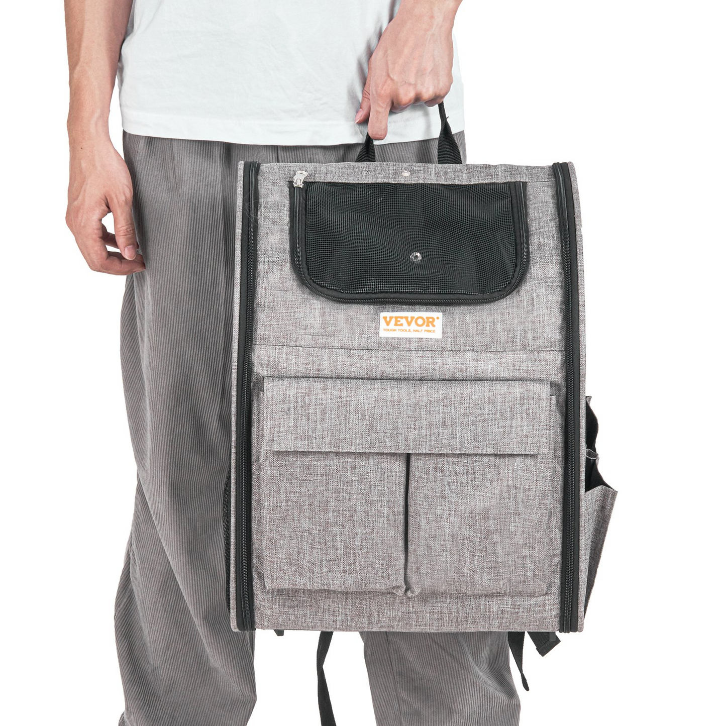VEVOR Rolling Cat Carrier with Wheels - Stylish Grey Pet Carrier for Cats & Small Dogs Under 18 lbs - Durable & Travel-Friendly