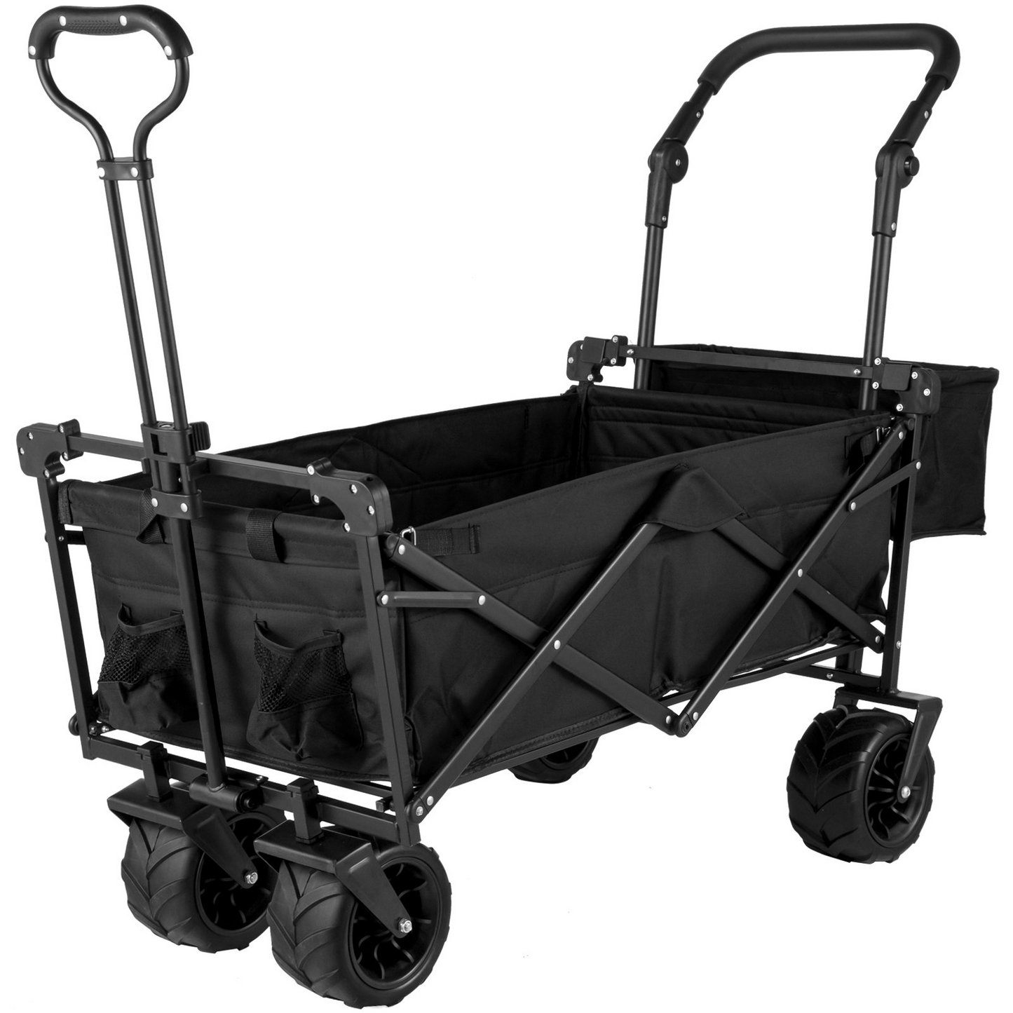 VEVOR Extra Large Collapsible Garden Cart - Heavy Duty, All-Terrain Folding Wagon with Removable Canopy | Ideal for Gardening, Camping, and Shopping - Black