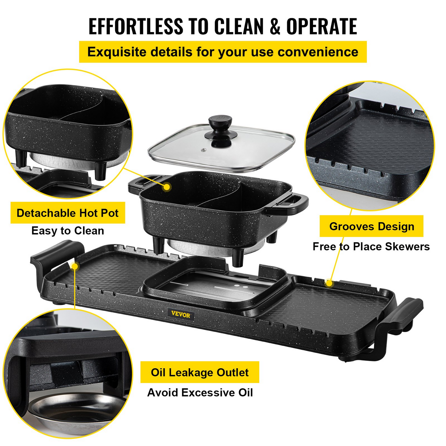 VEVOR 2 in 1 Electric Grill and Hot Pot - Dual Temperature Control, 2400W, Nonstick, Ideal for 1-8 People, Versatile Cooking Solution