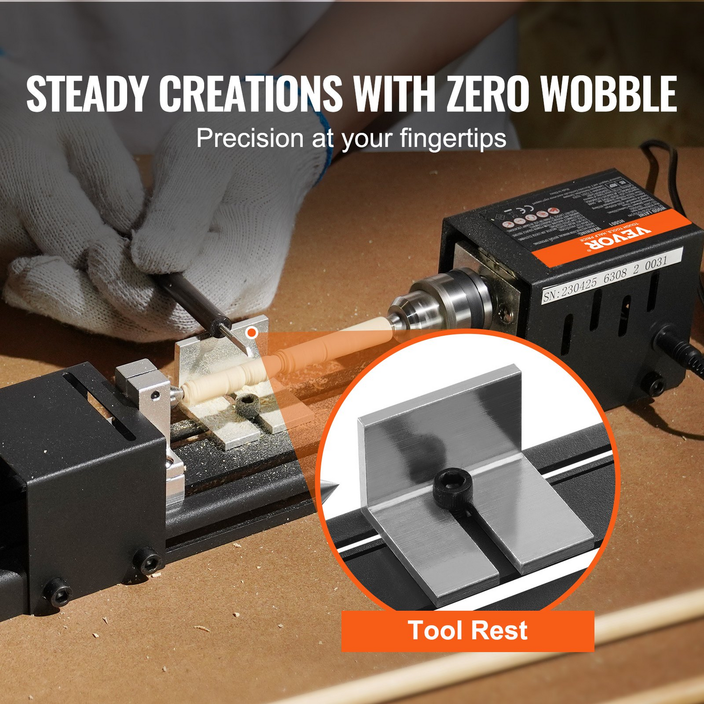 VEVOR Mini Lathe Machine - 2.76 x 6.3 in, 96W 24VDC Motor, 7 Adjustable Speeds, Perfect for DIY Woodworking Projects with Comprehensive Accessory Kit