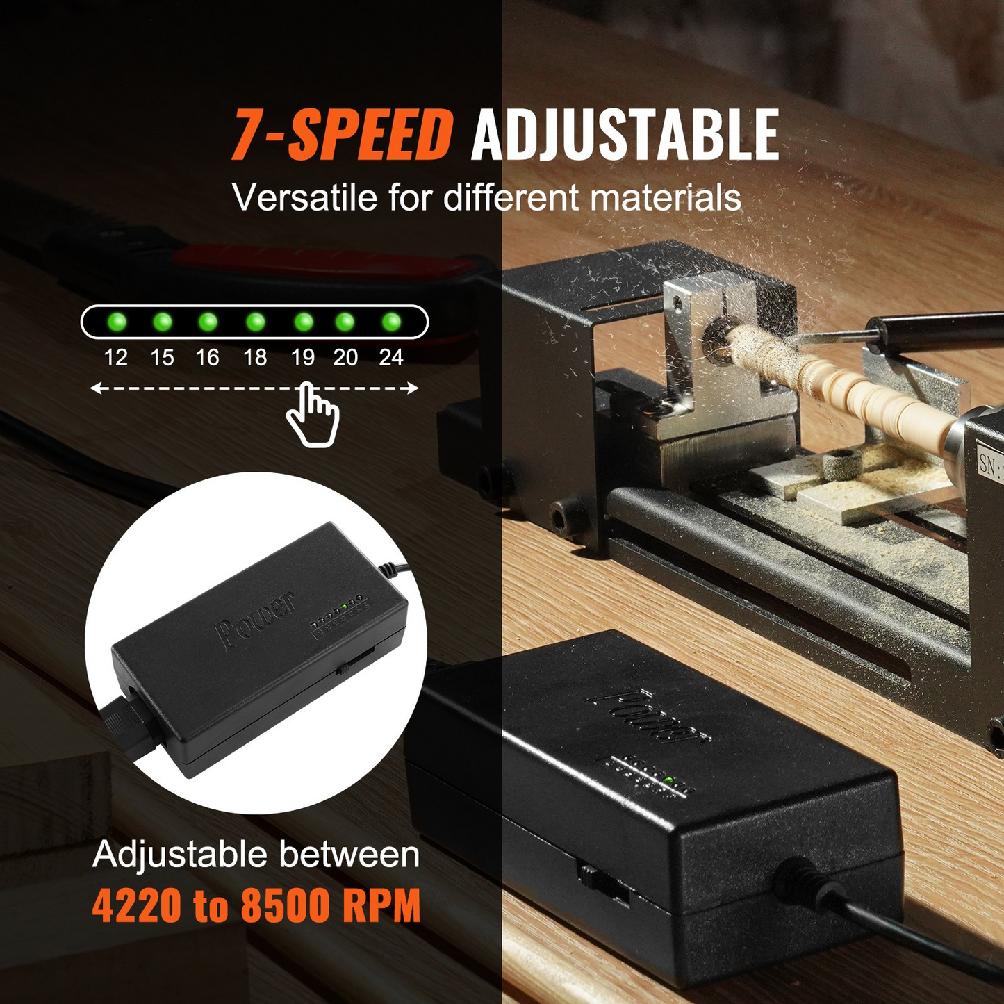 VEVOR Mini Lathe Machine - 2.76 x 6.3 in, 96W 24VDC Motor, 7 Adjustable Speeds, Perfect for DIY Woodworking Projects with Comprehensive Accessory Kit