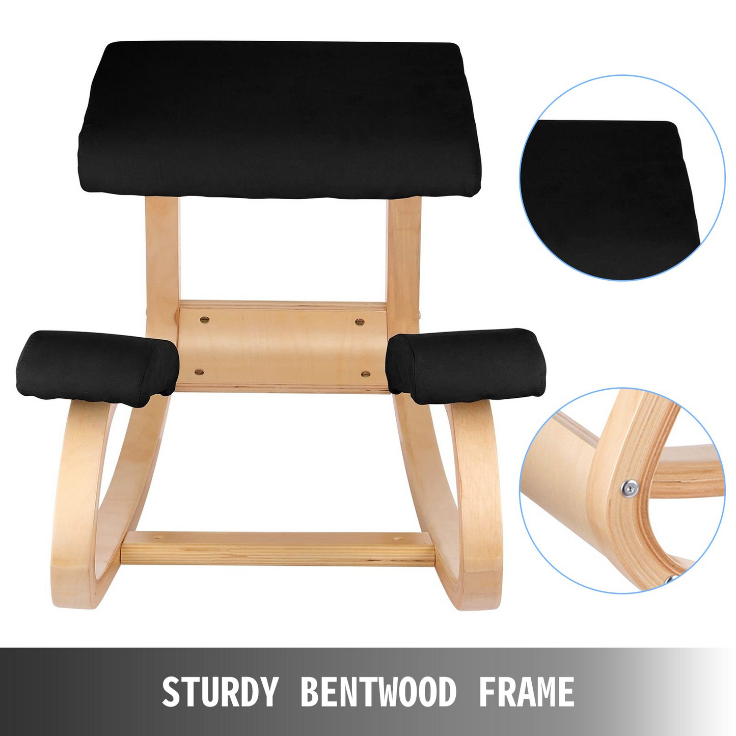VEVOR Ergonomic Wooden Kneeling Chair - Memory Foam Cushion, Bentwood Frame, Rocking Motion, Alleviate Back Pain & Improve Posture, Home Office Furniture, Black