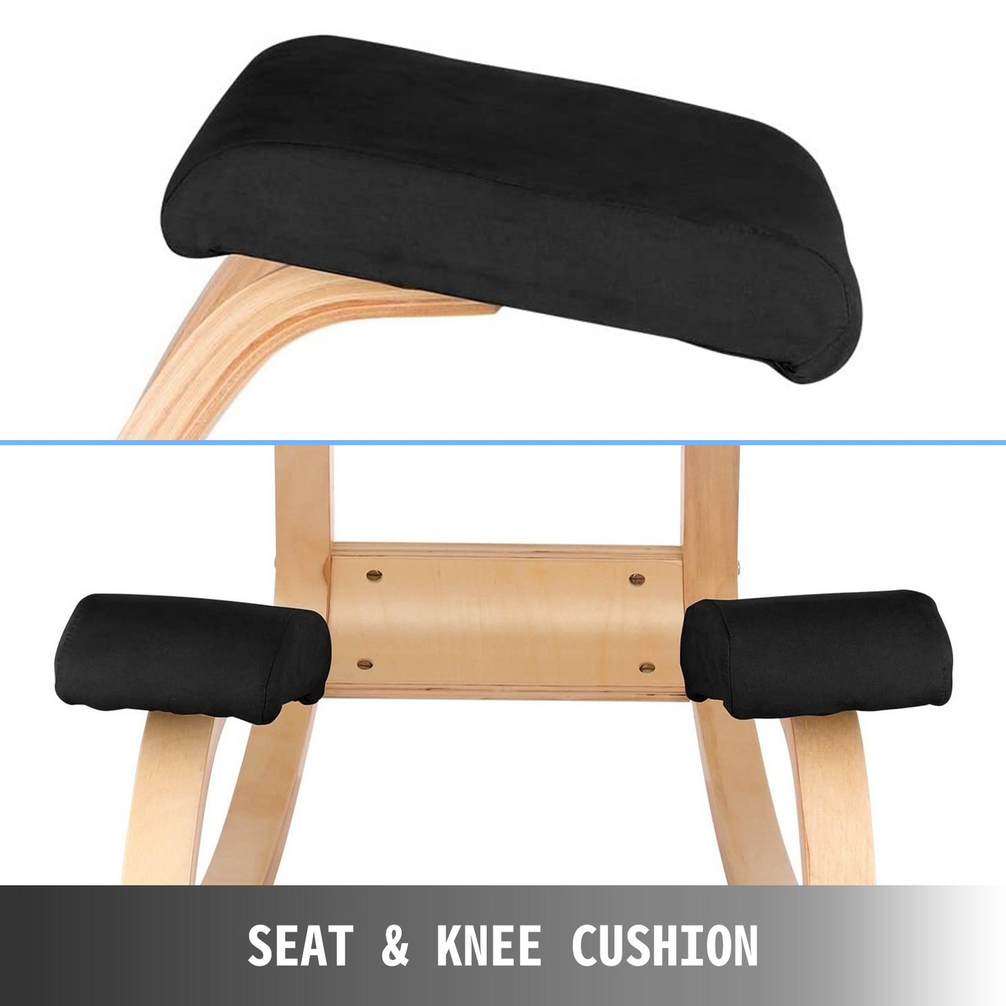 VEVOR Ergonomic Wooden Kneeling Chair - Memory Foam Cushion, Bentwood Frame, Rocking Motion, Alleviate Back Pain & Improve Posture, Home Office Furniture, Black