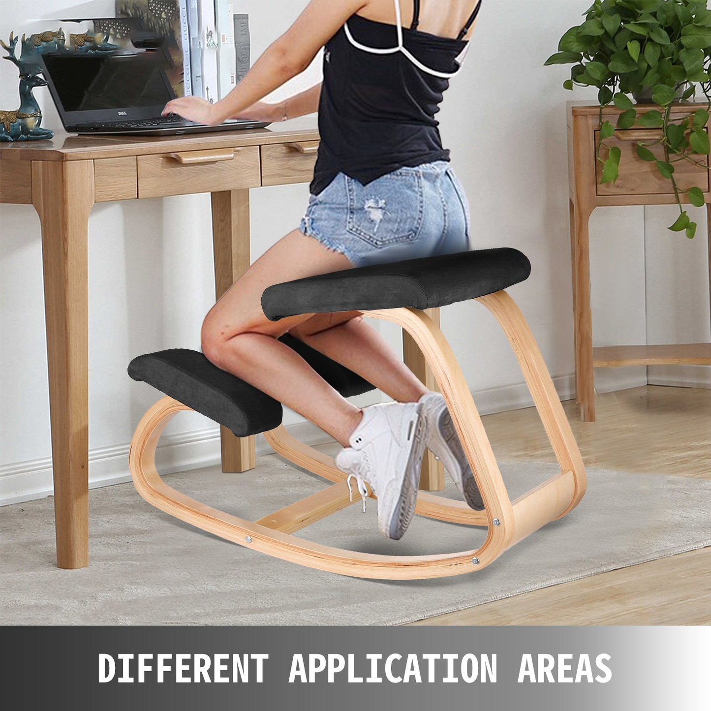 VEVOR Ergonomic Wooden Kneeling Chair - Memory Foam Cushion, Bentwood Frame, Rocking Motion, Alleviate Back Pain & Improve Posture, Home Office Furniture, Black