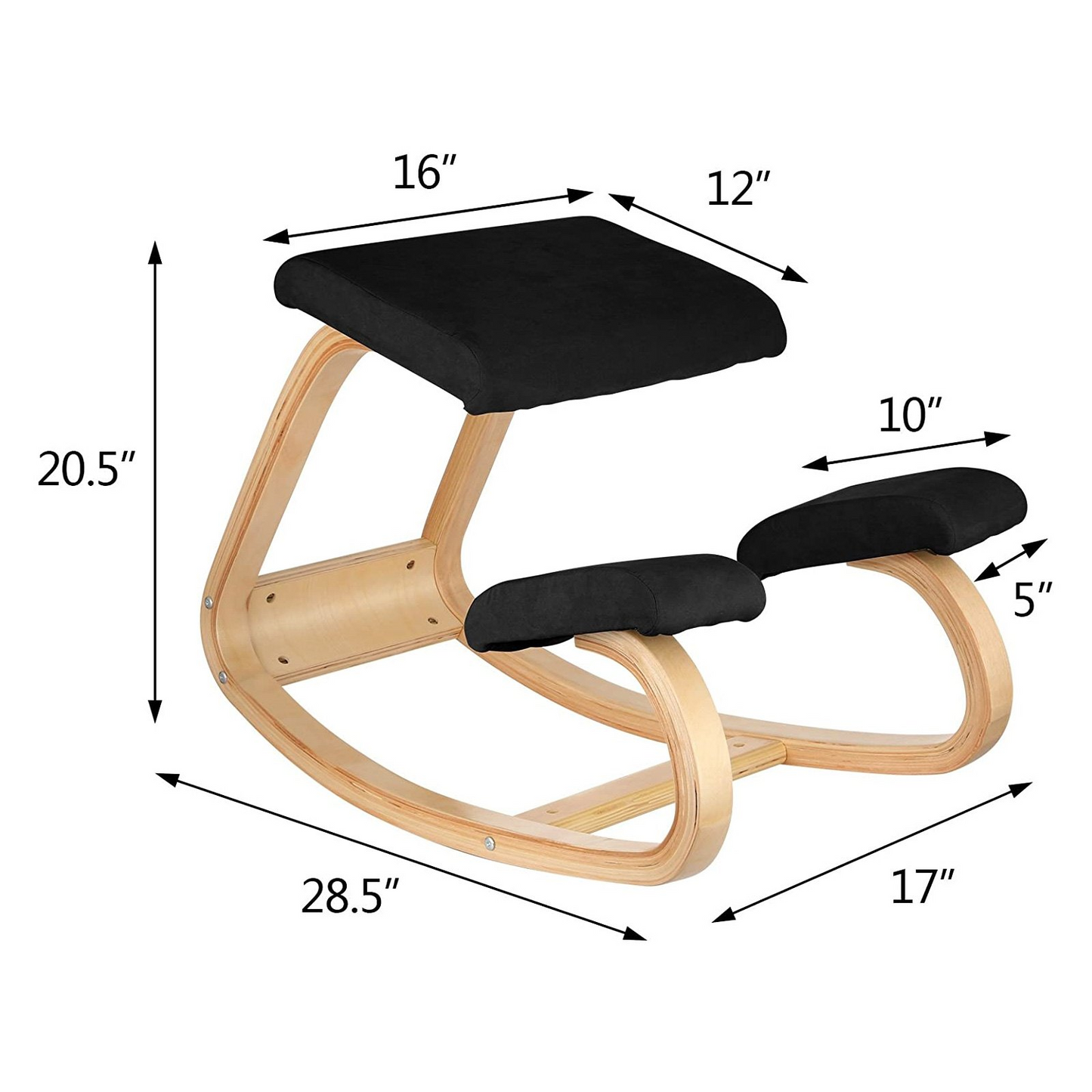 VEVOR Ergonomic Wooden Kneeling Chair - Memory Foam Cushion, Bentwood Frame, Rocking Motion, Alleviate Back Pain & Improve Posture, Home Office Furniture, Black