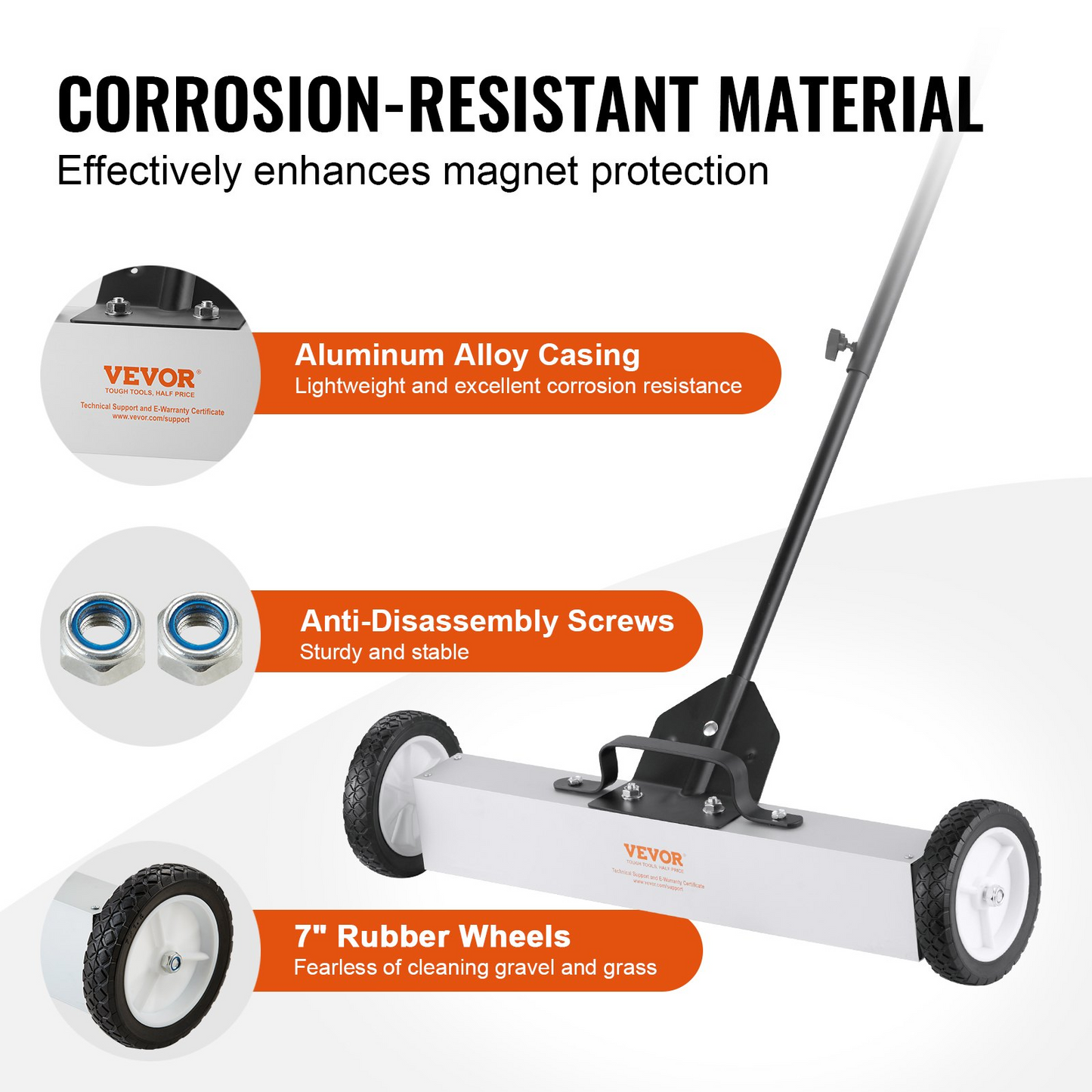 VEVOR 50Lbs Rolling Magnetic Sweeper with Telescoping Handle – Heavy-Duty Magnetic Pickup for Workshop, Garage, and Yard Cleanup
