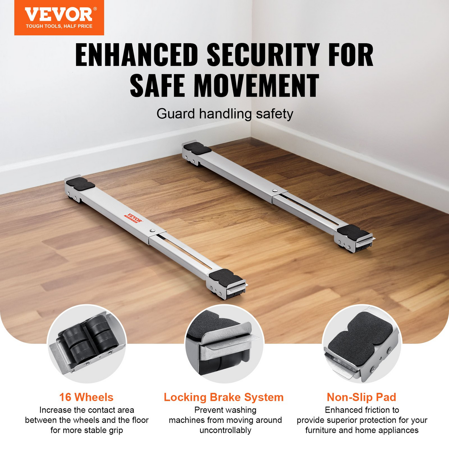 VEVOR Heavy Duty Furniture and Appliance Rollers - 660 lbs Capacity, Adjustable & Floor-Friendly, Perfect for Moving Refrigerators, Dryers & More