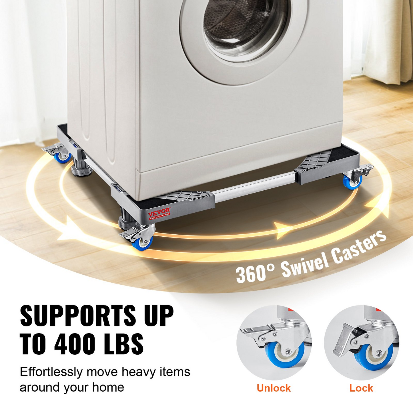 VEVOR Mini Fridge Stand - Heavy-Duty Adjustable Base for Washing Machines, Refrigerators, and Mini Fridges - 400 lbs Load Capacity - Universal Mobile Stand with Locking Swivel Wheels