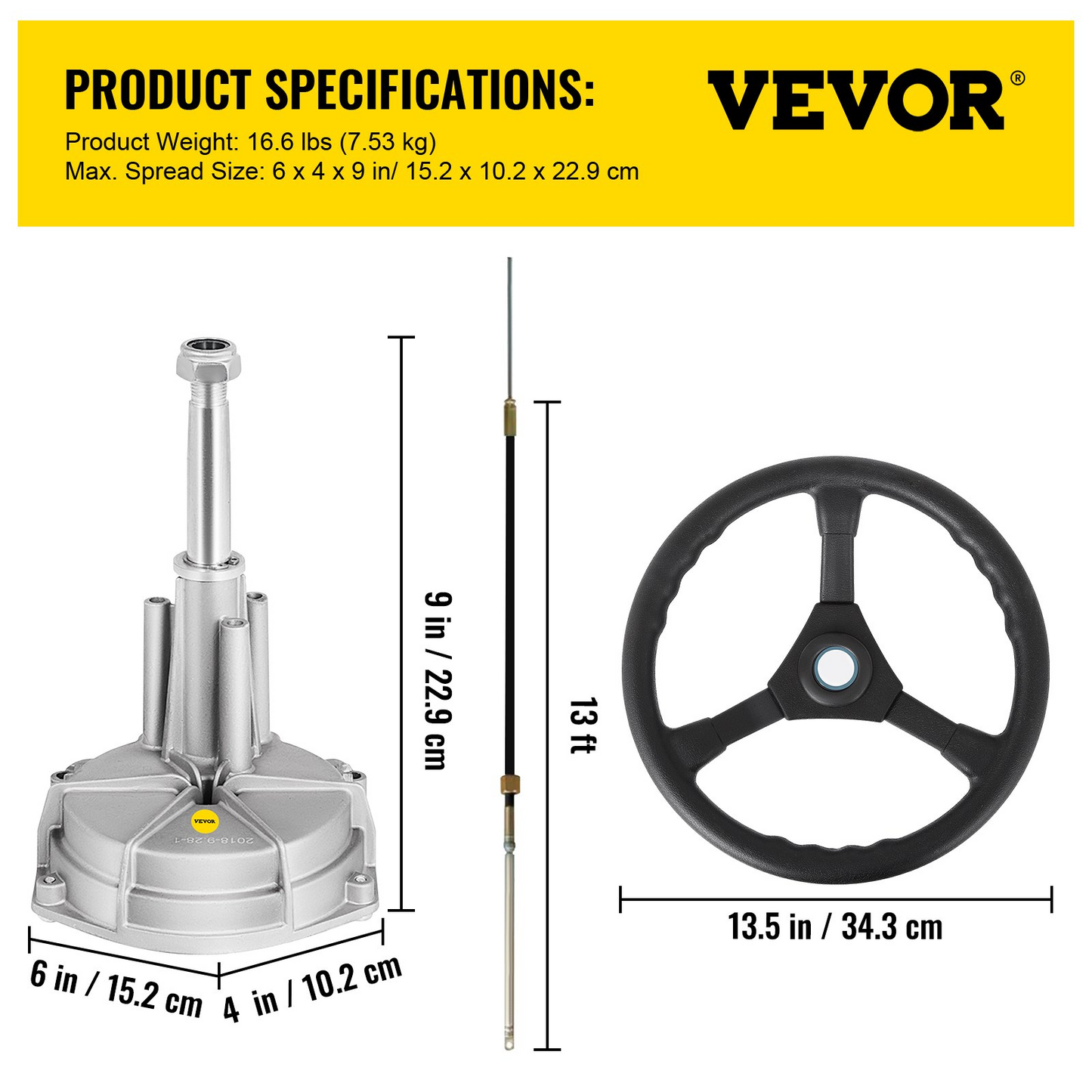 VEVOR 13' Outboard Steering System with 13" Wheel - Precision Boat Control & Navigation