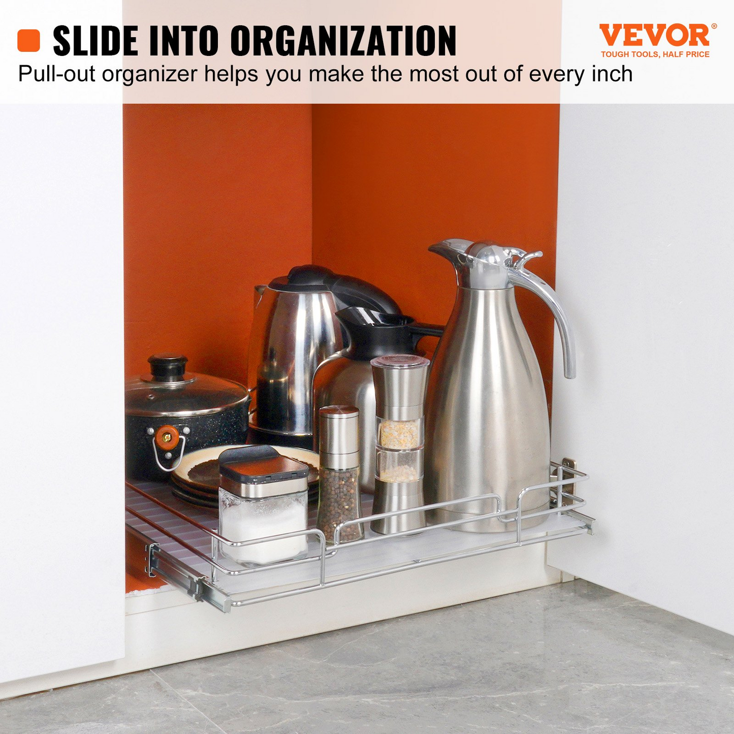 VEVOR Heavy Duty Pull Out Cabinet Organizer - 20"W x 21"D Slide Out Pantry Shelves, Chrome-Plated Steel for Kitchen, Bathroom & Under Sink Storage