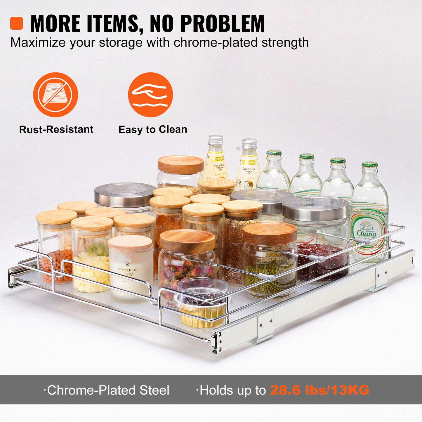 VEVOR Heavy Duty Pull Out Cabinet Organizer - 20"W x 21"D Slide Out Pantry Shelves, Chrome-Plated Steel for Kitchen, Bathroom & Under Sink Storage