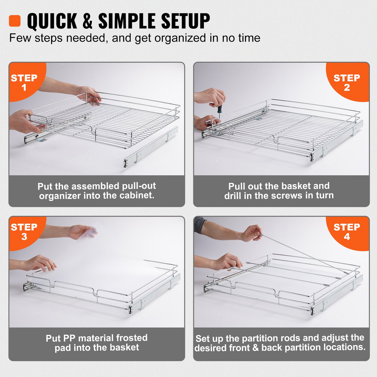 VEVOR Heavy Duty Pull Out Cabinet Organizer - 20"W x 21"D Slide Out Pantry Shelves, Chrome-Plated Steel for Kitchen, Bathroom & Under Sink Storage