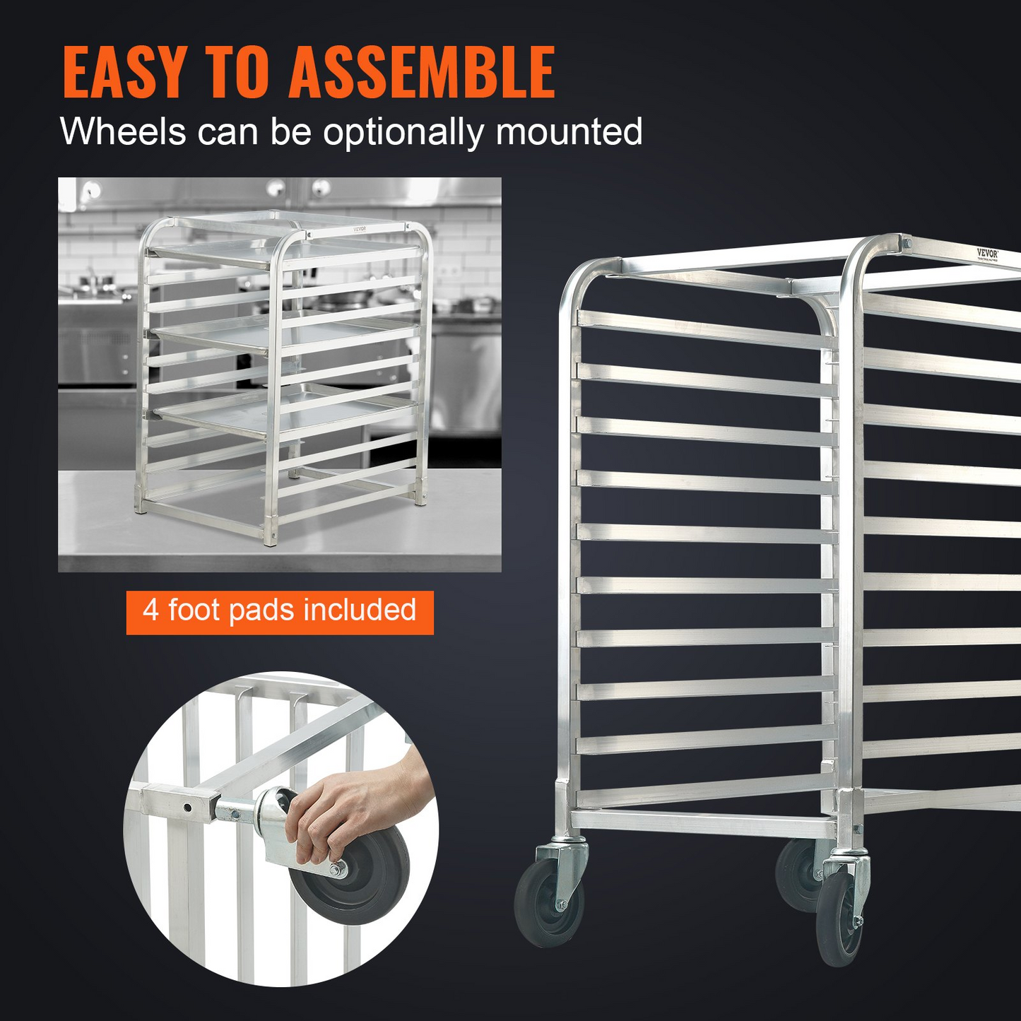 VEVOR 10-Tier Bun Pan Rack with Brake Wheels - Sturdy & Versatile Aluminum Bakery Storage Solution