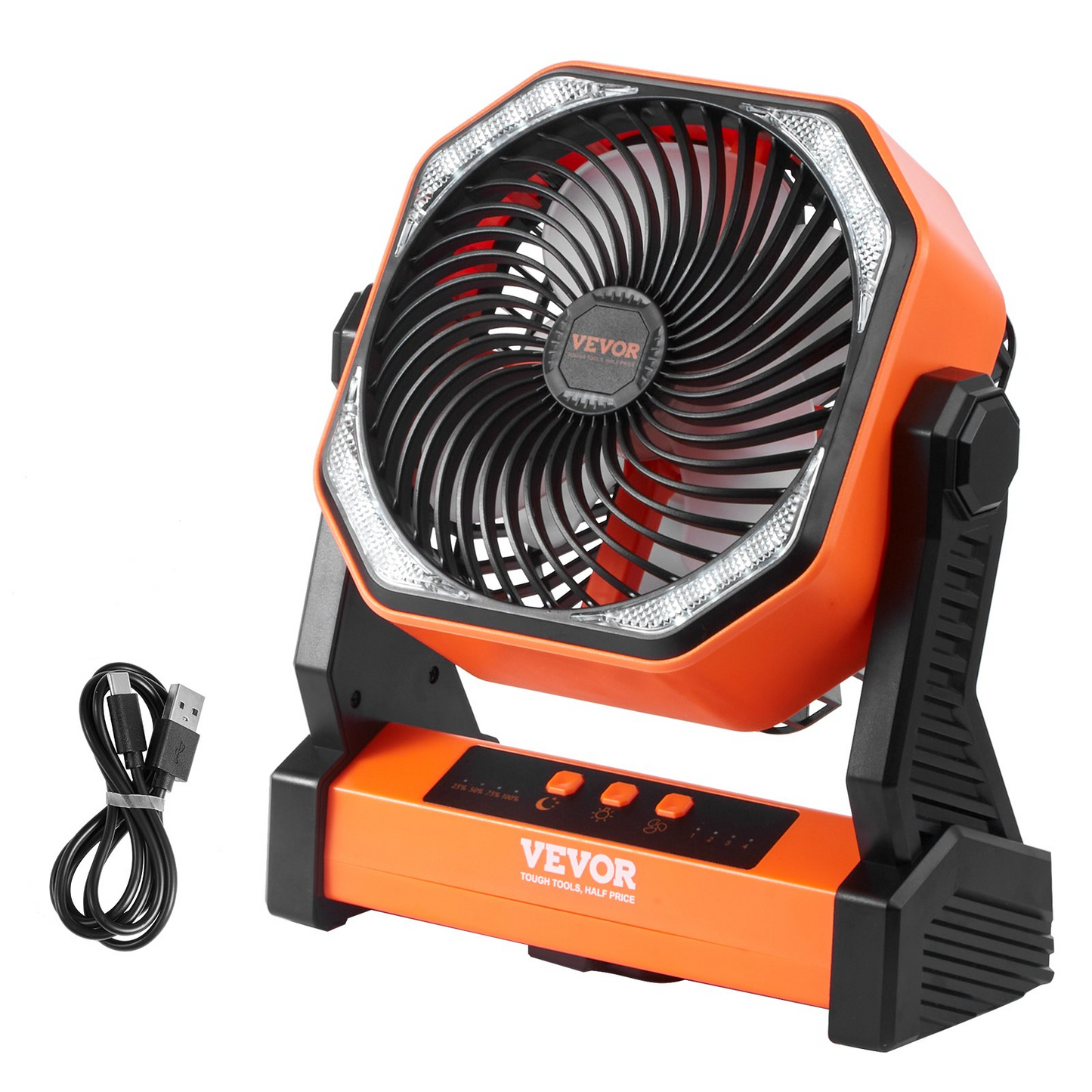VEVOR 8-Inch Rechargeable Portable Fan with LED Lantern - 20000mAh Battery, 4-Speed Adjustable, Lightweight & Durable for Camping, Travel, Home & Office