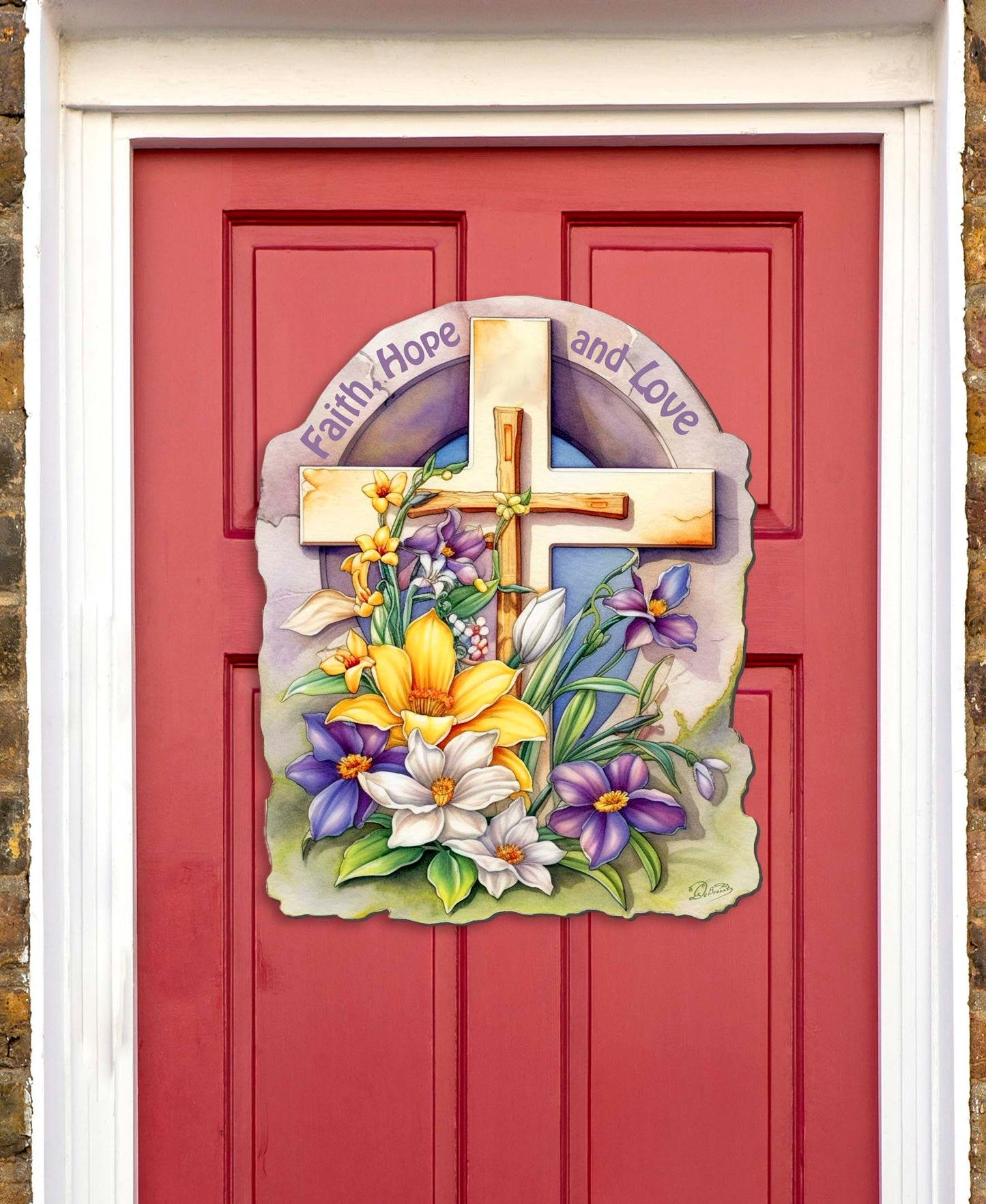 Faith, Hope, and Love Cross Holiday Door Decor by G. Debrekht - Easter Spring Decor - 8688160H-1