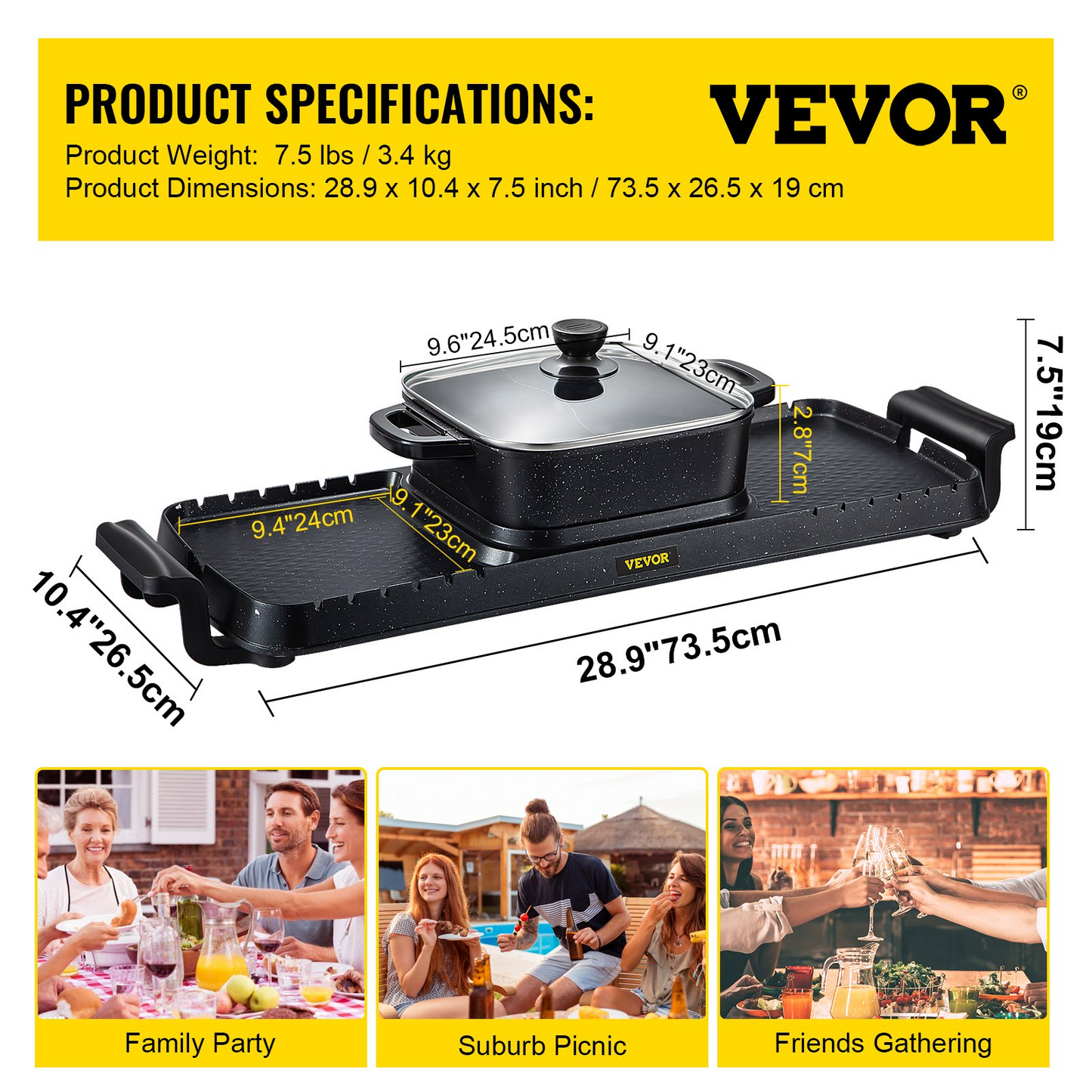 VEVOR 2 in 1 Electric Grill and Hot Pot - Dual Temperature Control, 2400W, Nonstick, Ideal for 1-8 People, Versatile Cooking Solution
