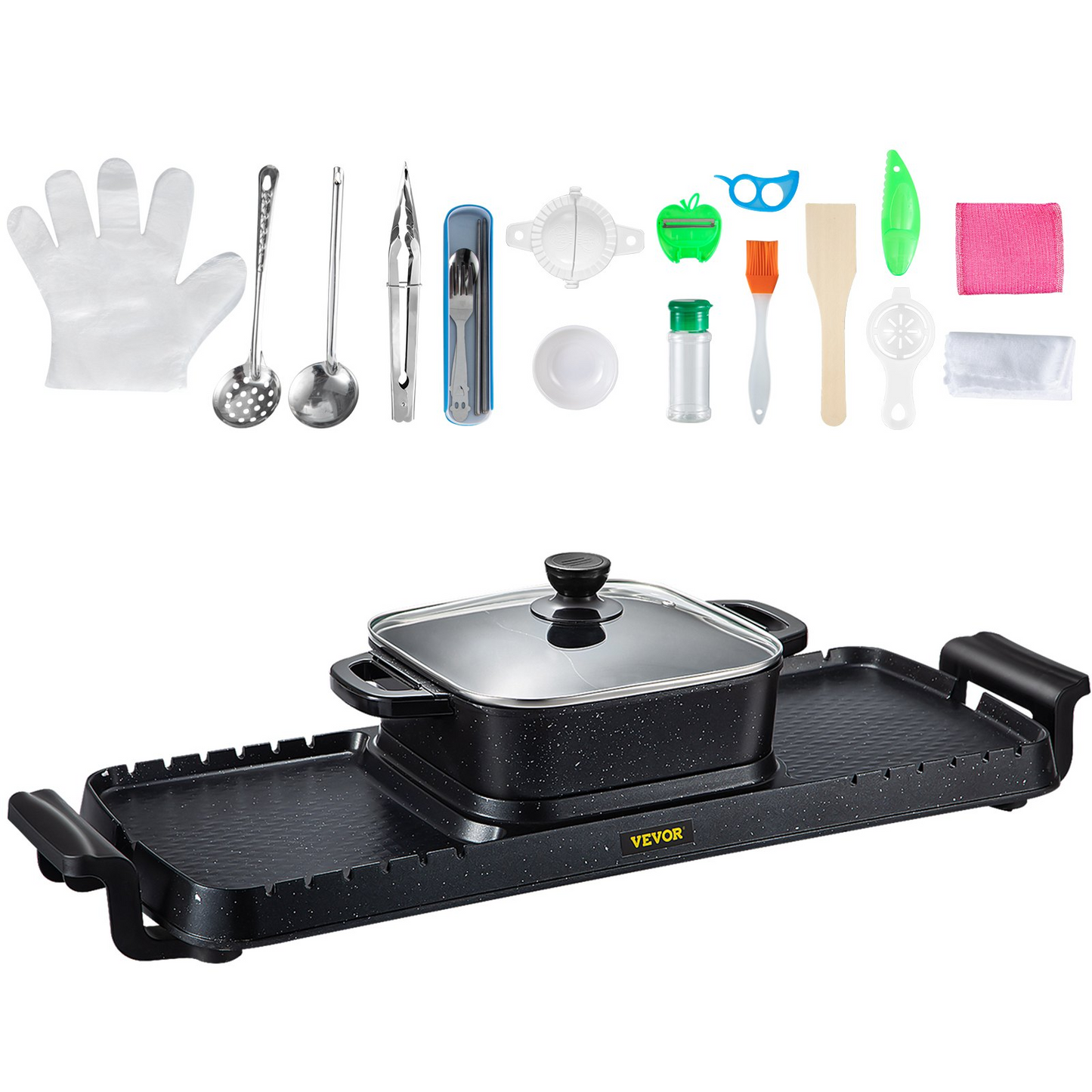 VEVOR 2 in 1 Electric Grill and Hot Pot - Dual Temperature Control, 2400W, Nonstick, Ideal for 1-8 People, Versatile Cooking Solution