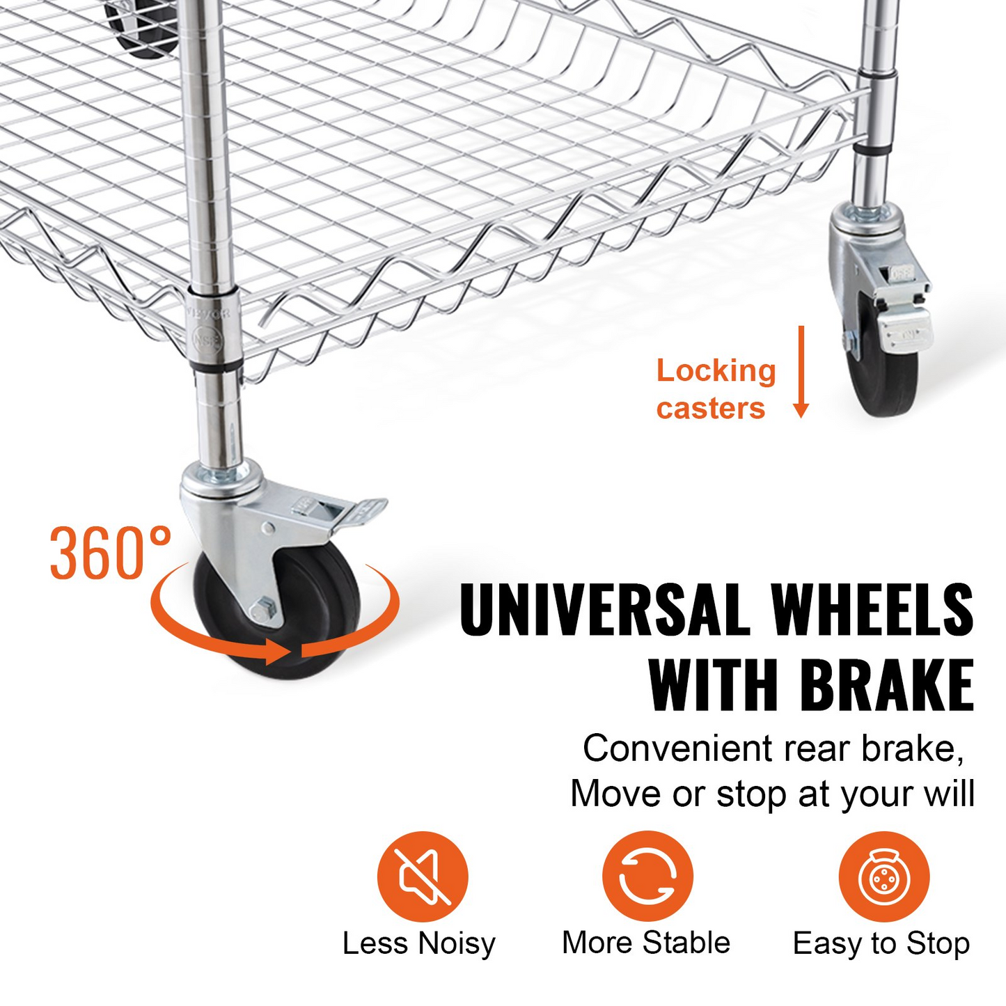 VEVOR Heavy-Duty 3-Tier Utility Cart - 30"x18"x32.4" Metal Rolling Cart with Lockable Wheels for Home, Office, Garage Storage