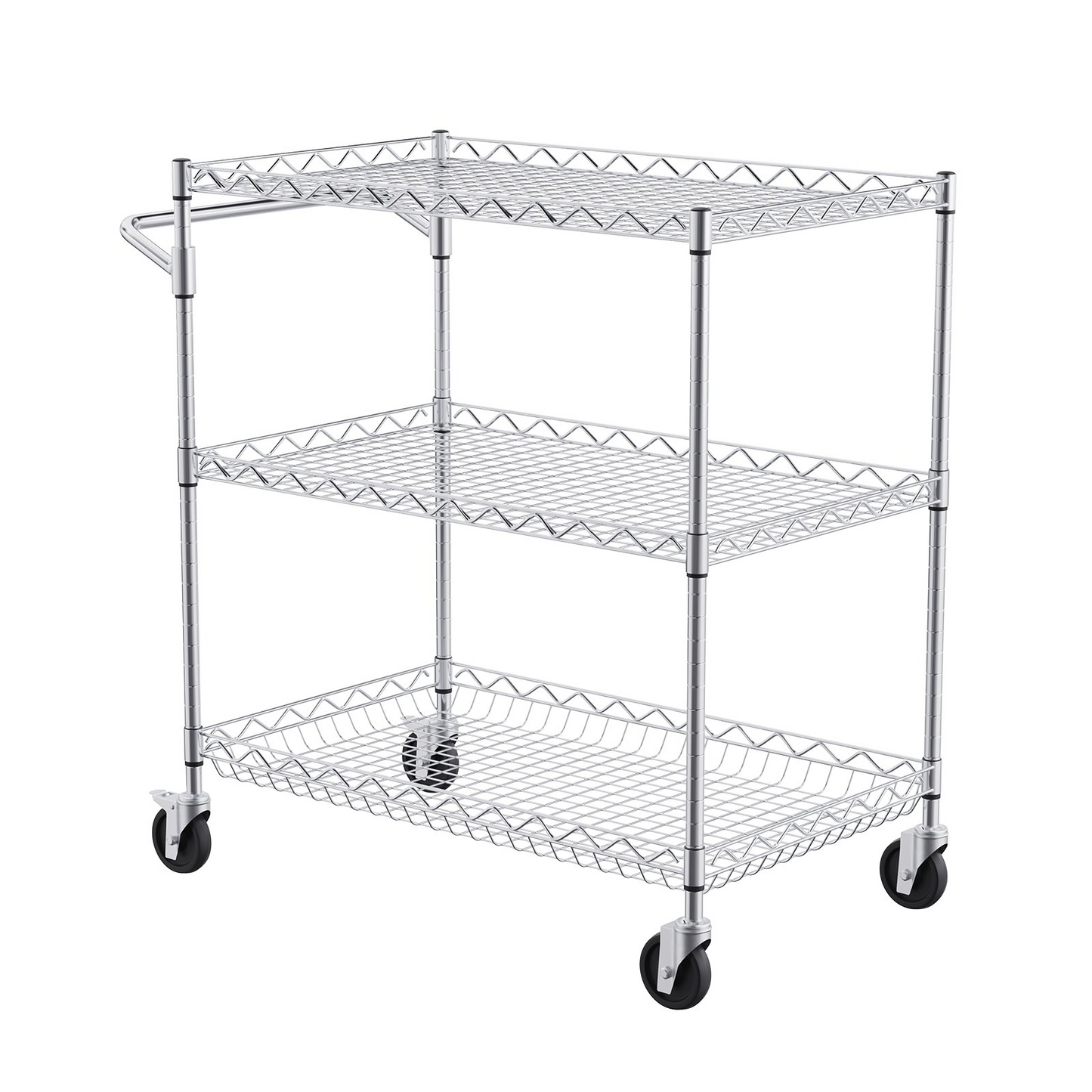 VEVOR Heavy-Duty 3-Tier Utility Cart - 30"x18"x32.4" Metal Rolling Cart with Lockable Wheels for Home, Office, Garage Storage
