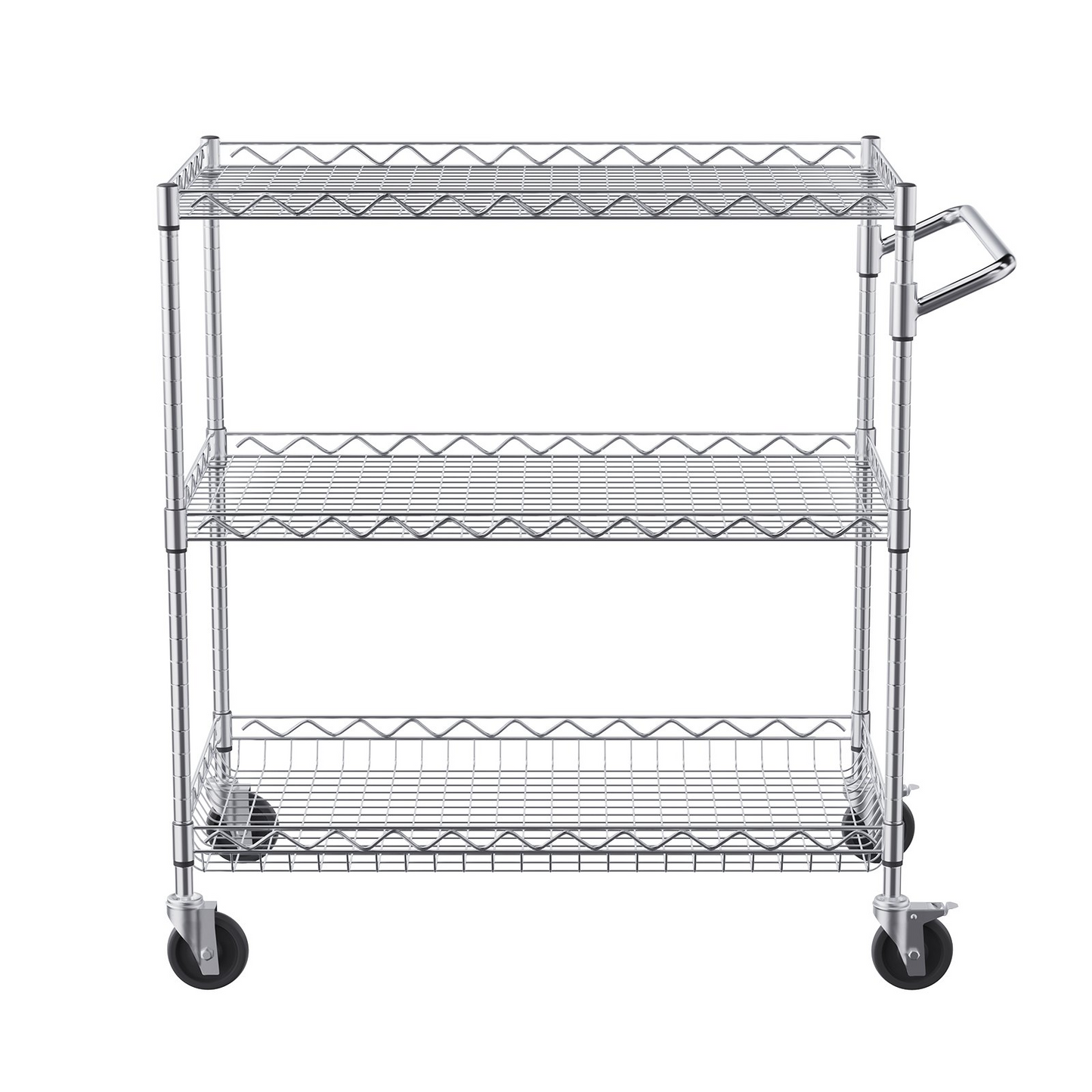 VEVOR Heavy-Duty 3-Tier Utility Cart - 30"x18"x32.4" Metal Rolling Cart with Lockable Wheels for Home, Office, Garage Storage