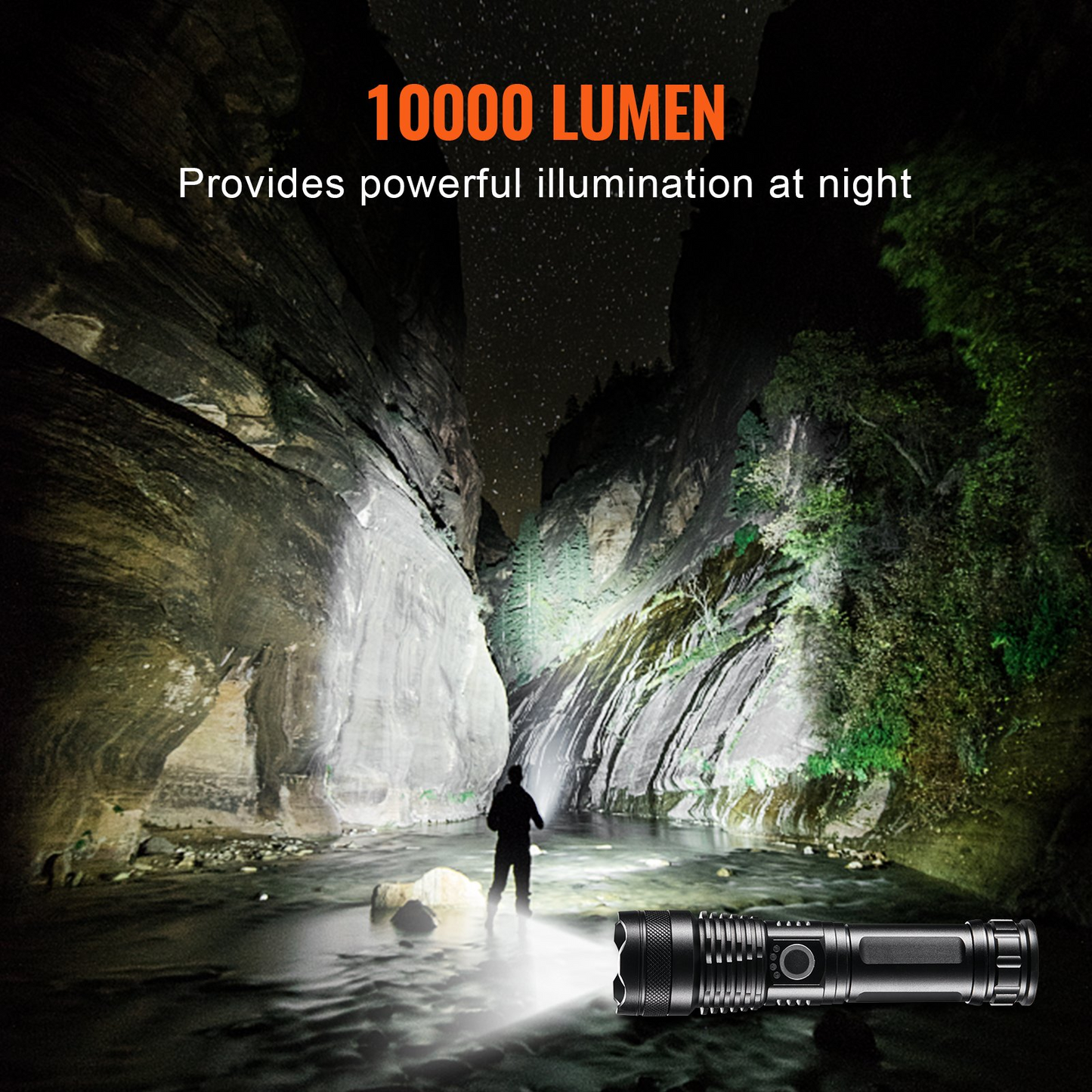 VEVOR 10000 Lumen Rechargeable Flashlight - 5 Lighting Modes, High Lumens, Waterproof Aluminum Alloy for Outdoor & Emergency Use