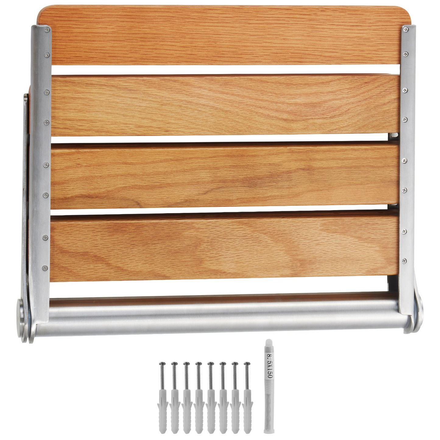 VEVOR Wall Mounted Folding Oak Shower Seat - Space-Saving Fold-Up Bench with High Load Capacity and Waterproof Design, Ideal for All Ages
