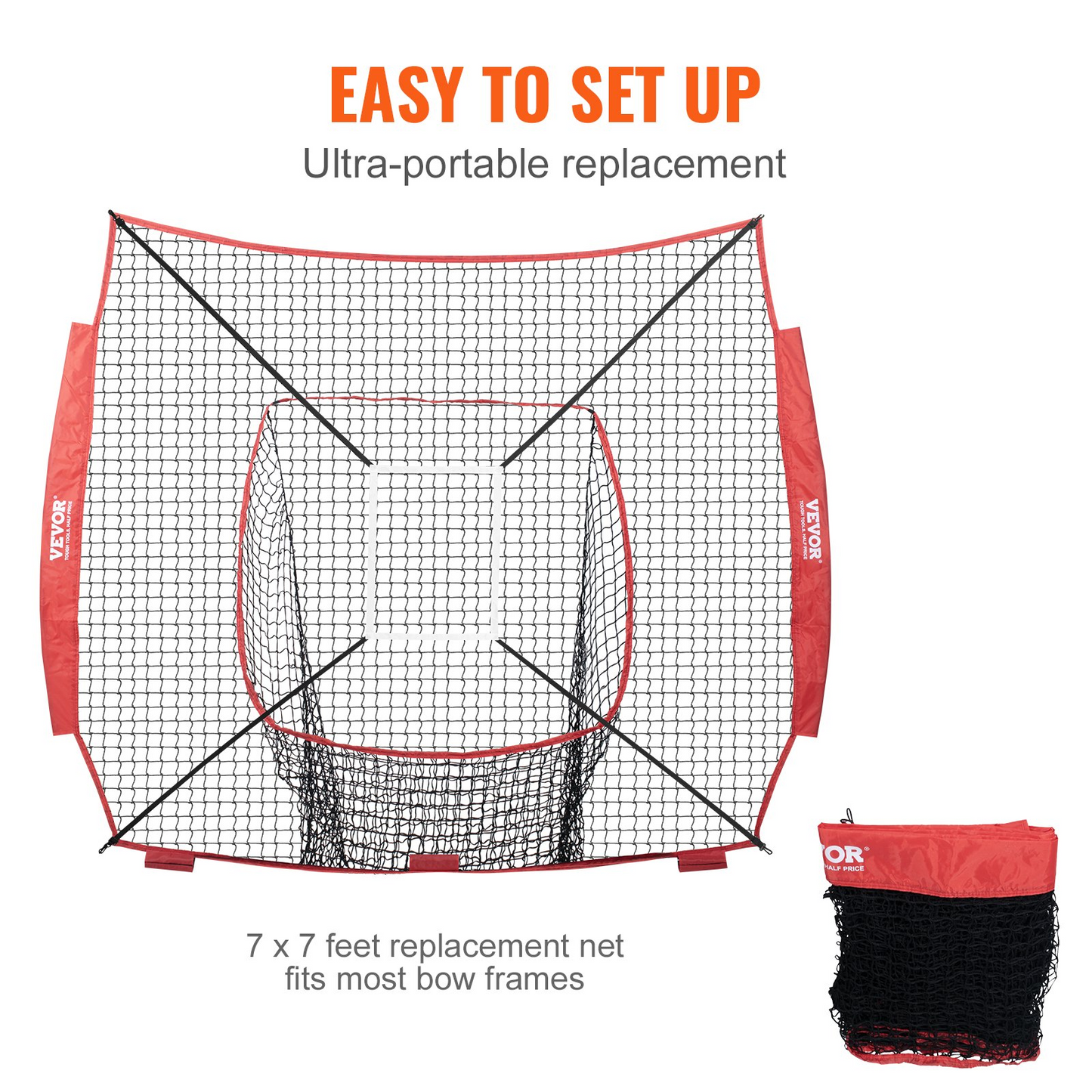 VEVOR 7x7 ft Baseball Softball Practice Net | Portable Training Net with Strike Zone for Hitting, Batting, Pitching, Catching | Durable Knotless Polyester, Easy Setup & Storage | Enhance Your Skills