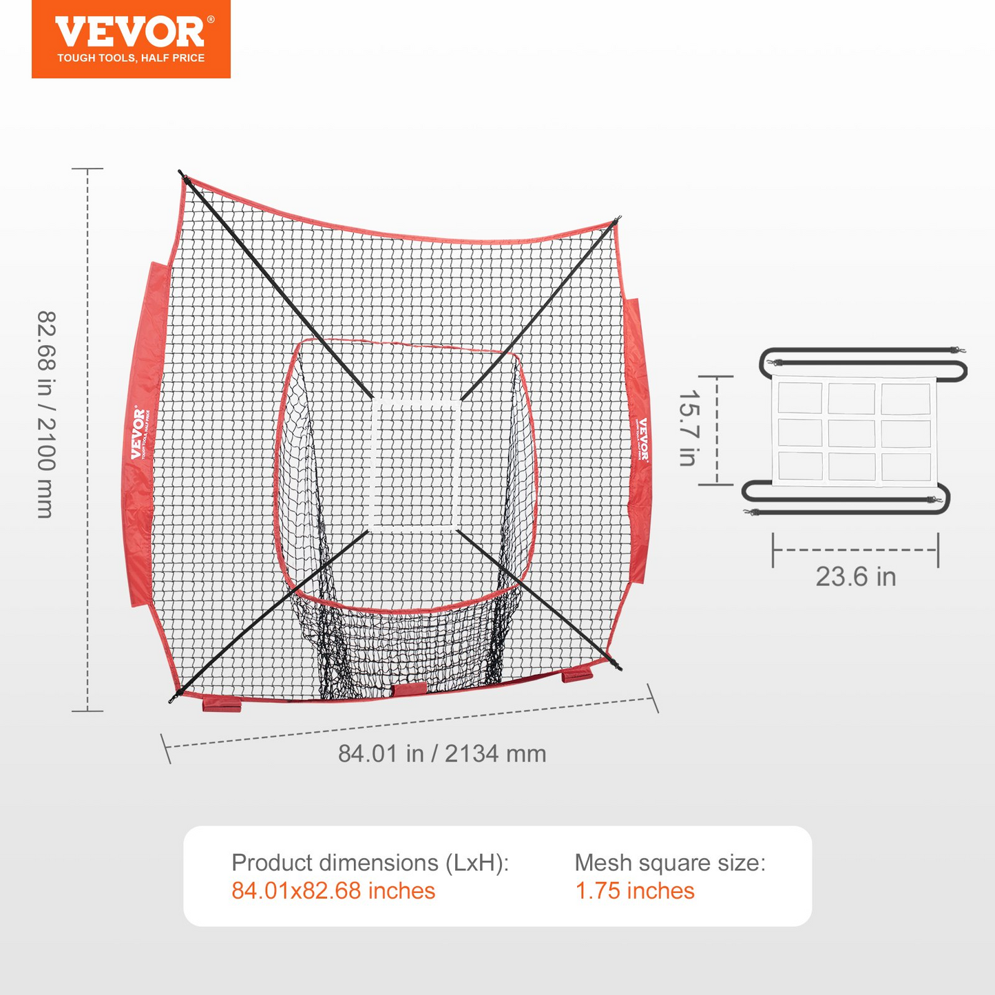 VEVOR 7x7 ft Baseball Softball Practice Net | Portable Training Net with Strike Zone for Hitting, Batting, Pitching, Catching | Durable Knotless Polyester, Easy Setup & Storage | Enhance Your Skills