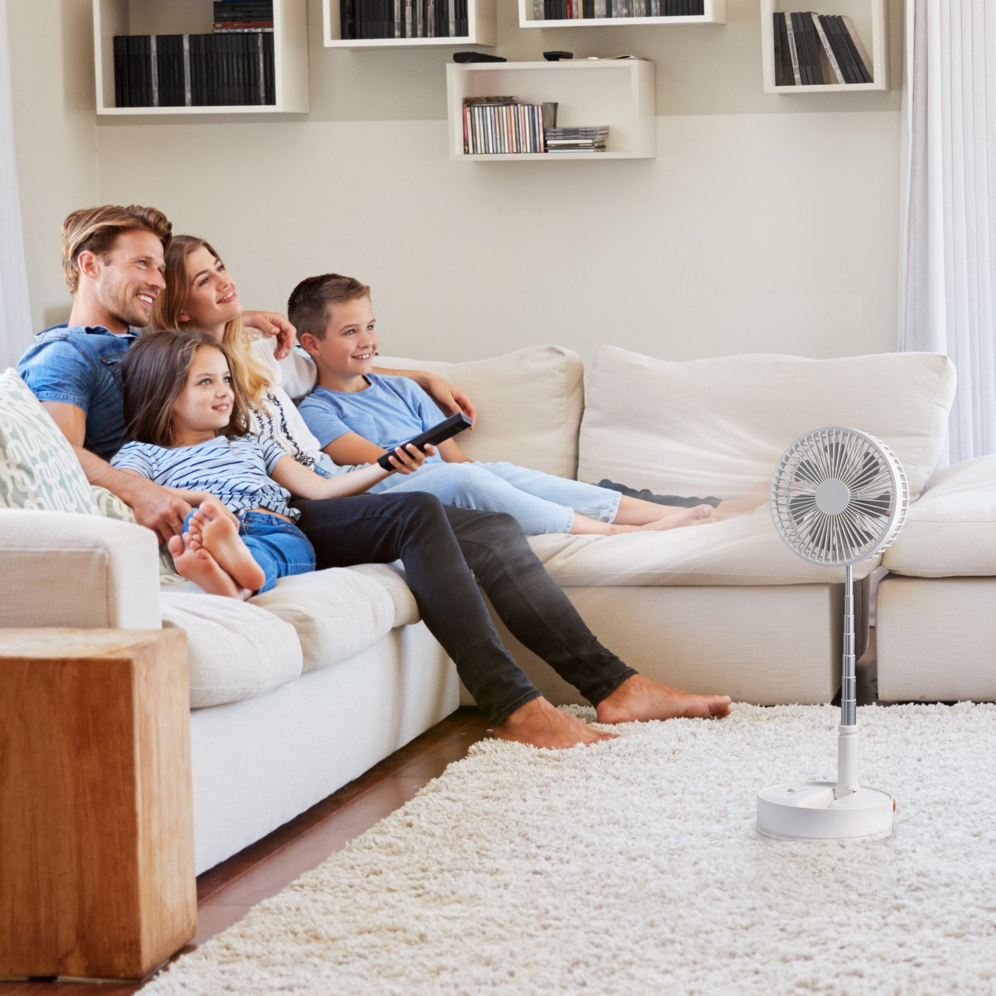 VEVOR 8 Inch Foldable Oscillating Standing Fan - Portable, Rechargeable & Remote Controlled for Home, Office, and Travel