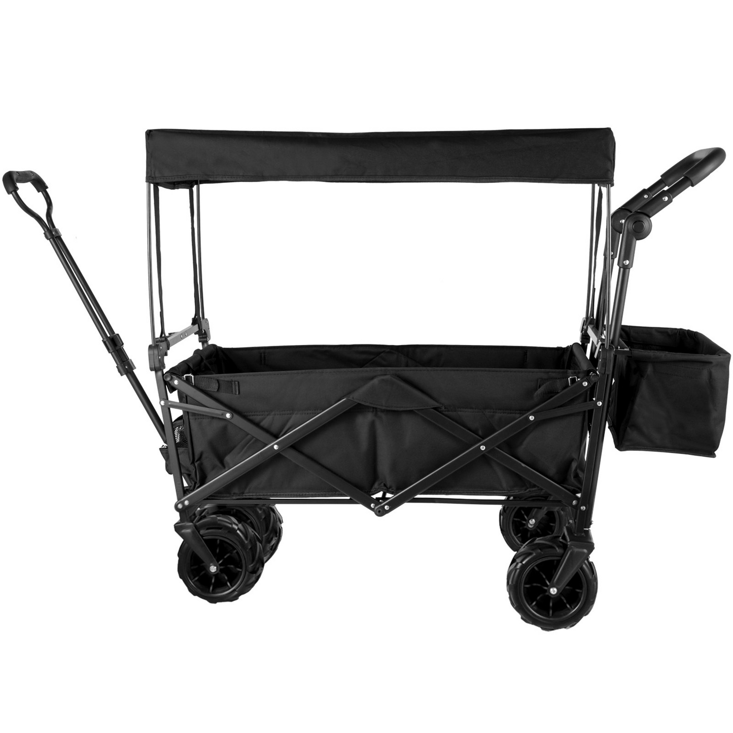 VEVOR Extra Large Collapsible Garden Cart - Heavy Duty, All-Terrain Folding Wagon with Removable Canopy | Ideal for Gardening, Camping, and Shopping - Black