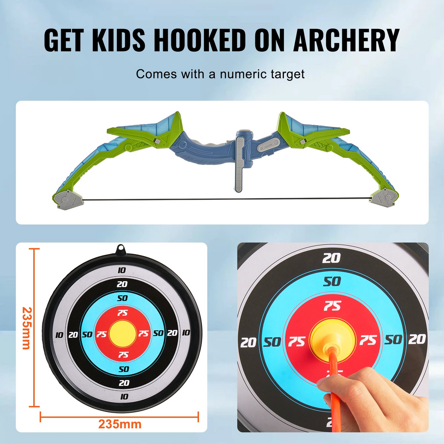 VEVOR Kids LED Light Up Bow and Arrow Set - 2 Pack | 20 Suction Cup Arrows, Adjustable Quivers & Targets | Perfect Outdoor Toy Gift for Ages 6-10+