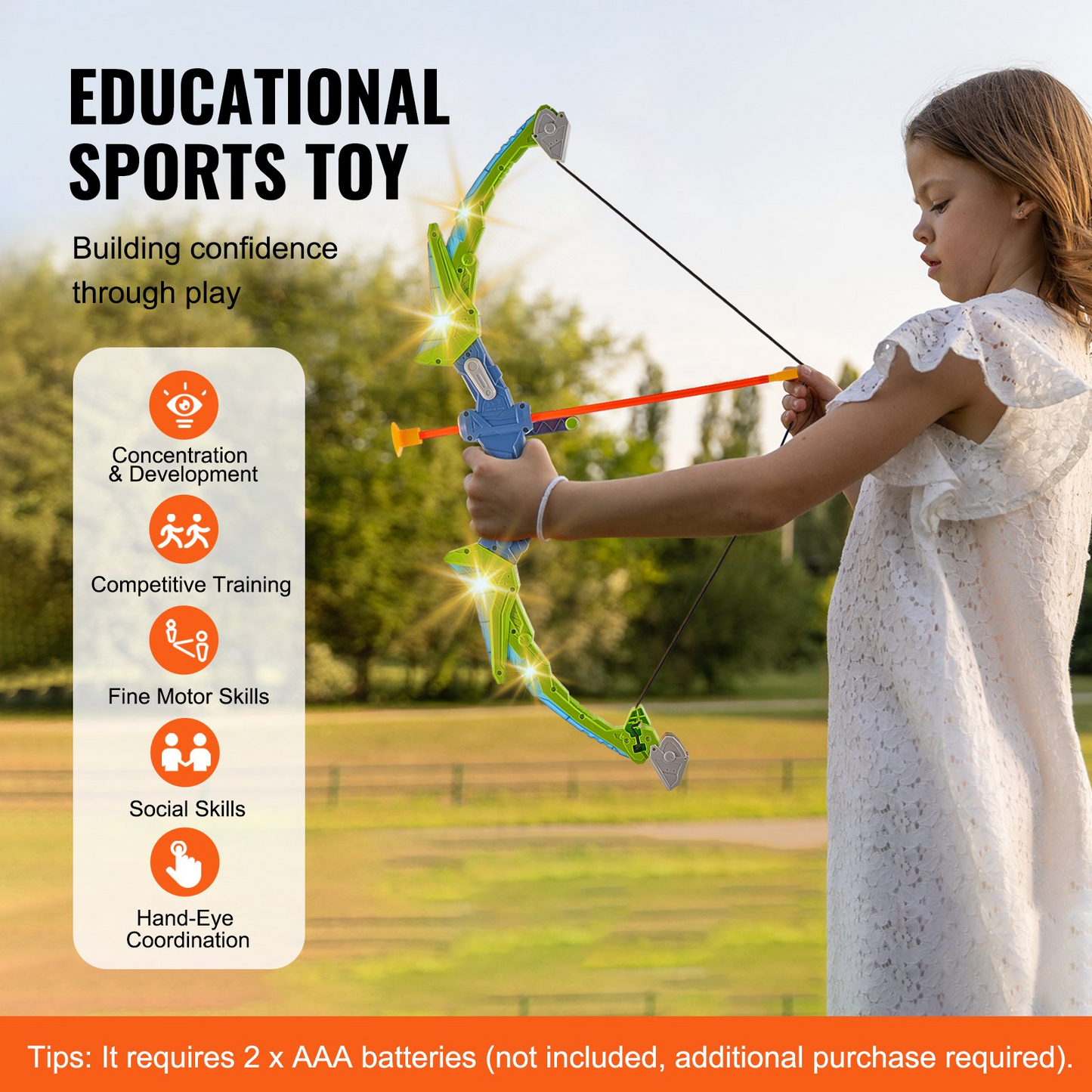 VEVOR Kids LED Light Up Bow and Arrow Set - 2 Pack | 20 Suction Cup Arrows, Adjustable Quivers & Targets | Perfect Outdoor Toy Gift for Ages 6-10+